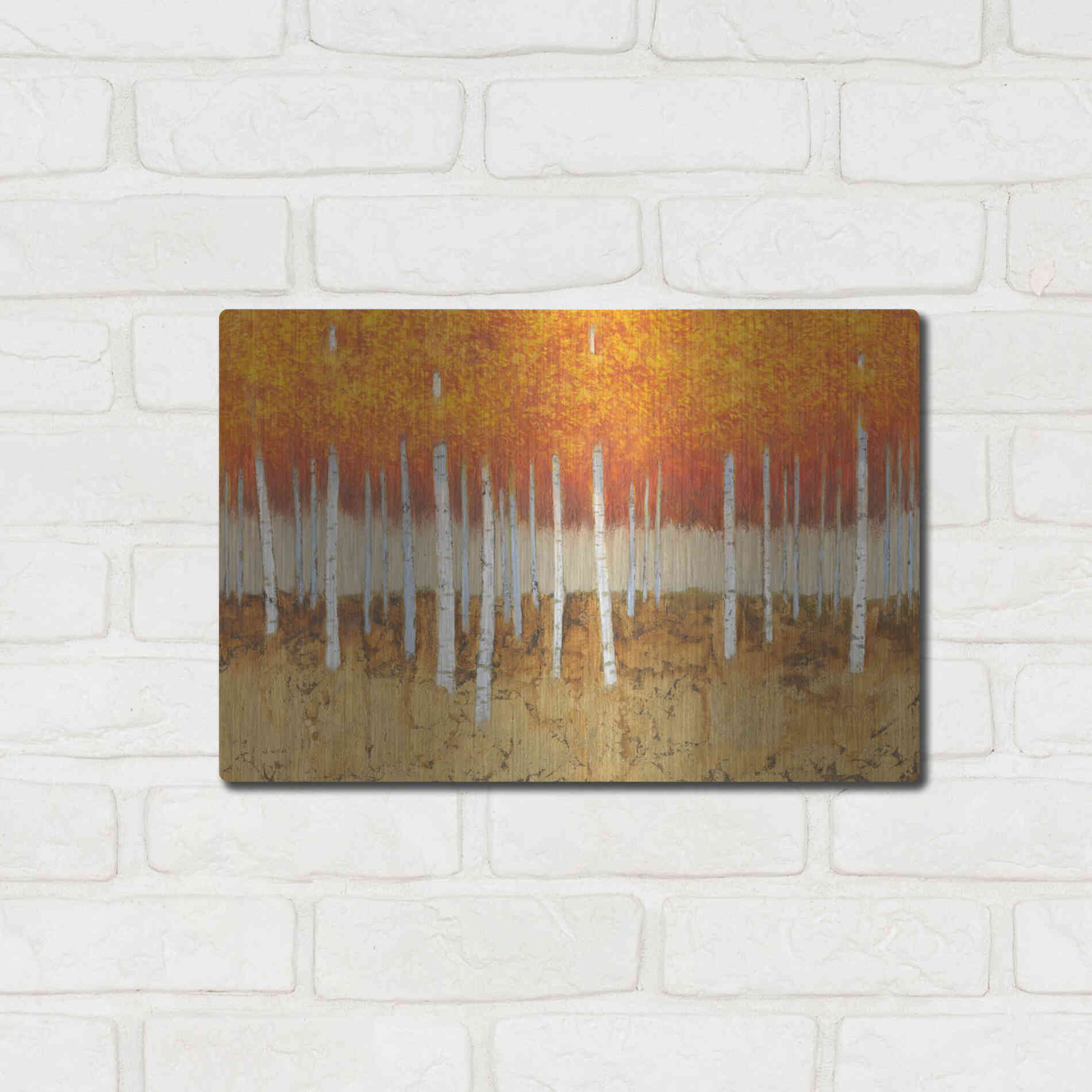 Luxe Metal Art 'Autumn Birches' by James Wiens, Metal Wall Art,16x12
