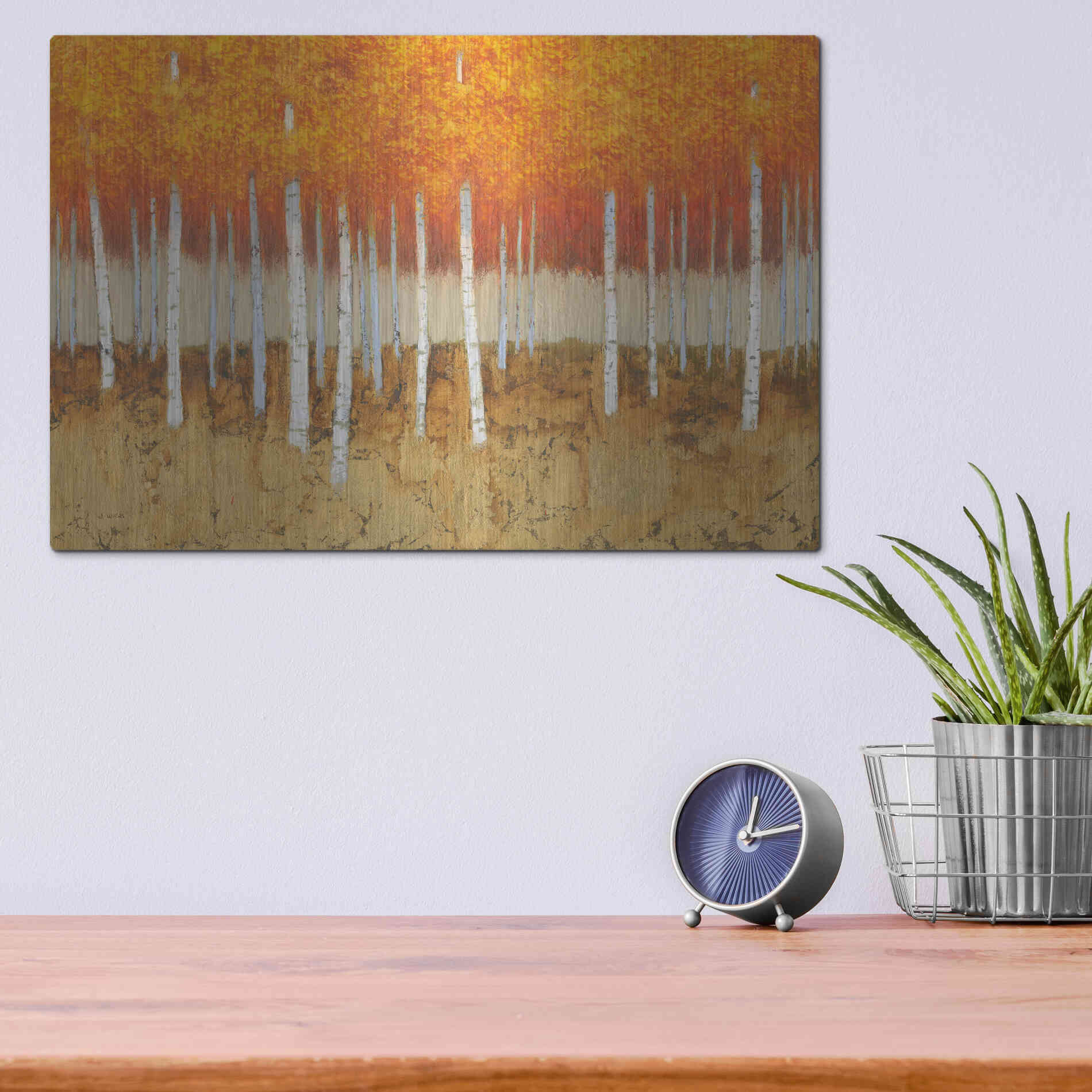 Luxe Metal Art 'Autumn Birches' by James Wiens, Metal Wall Art,16x12