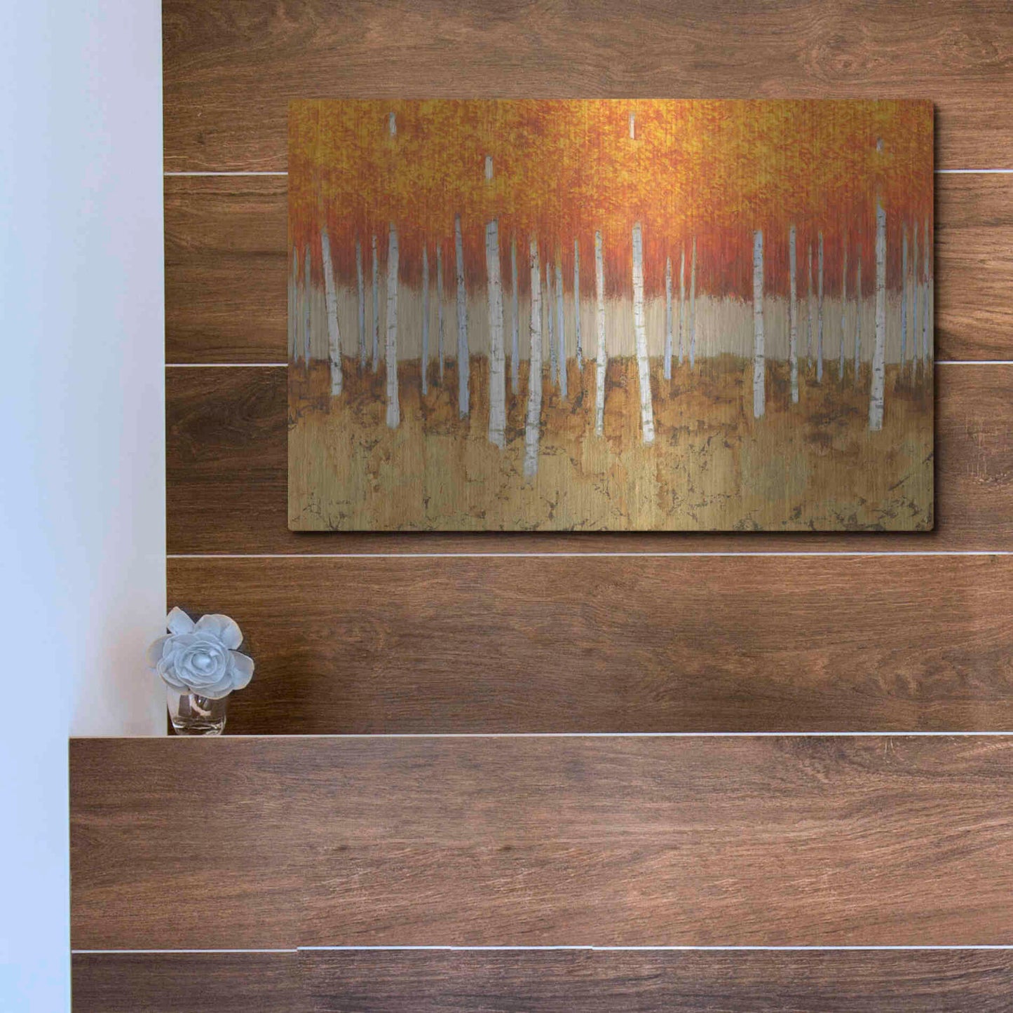 Luxe Metal Art 'Autumn Birches' by James Wiens, Metal Wall Art,16x12