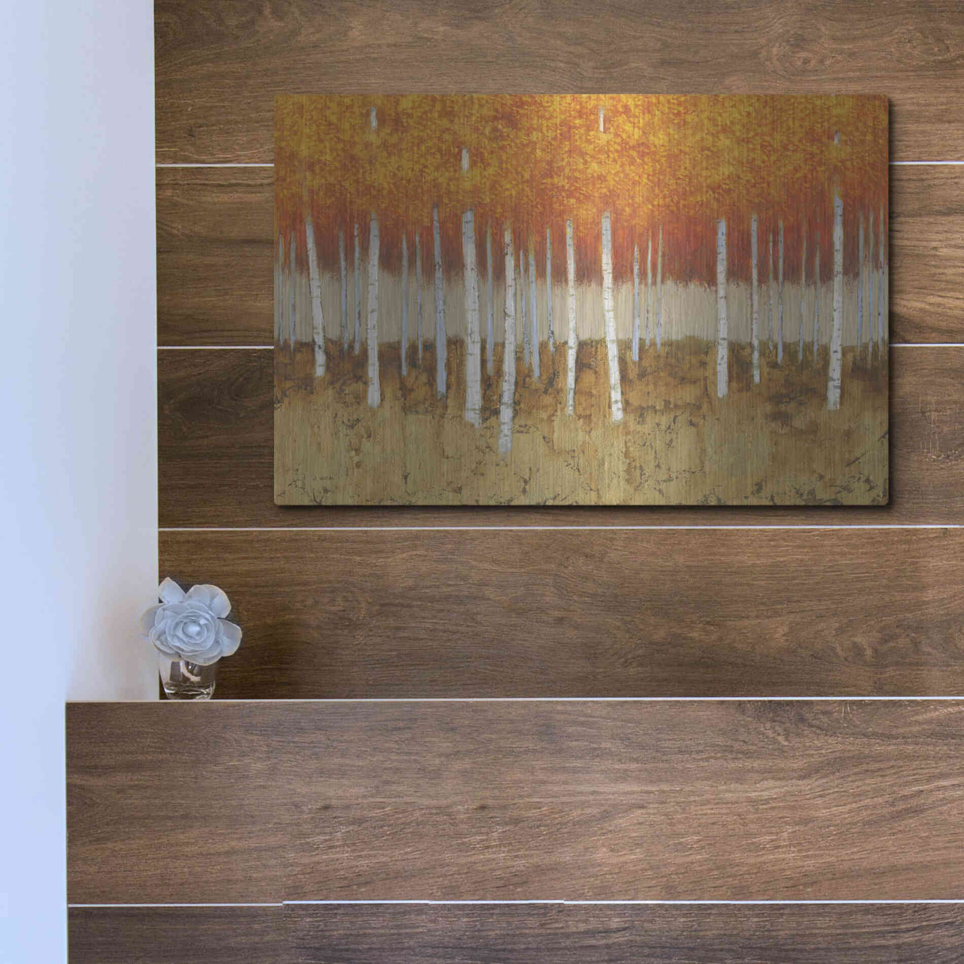 Luxe Metal Art 'Autumn Birches' by James Wiens, Metal Wall Art,16x12