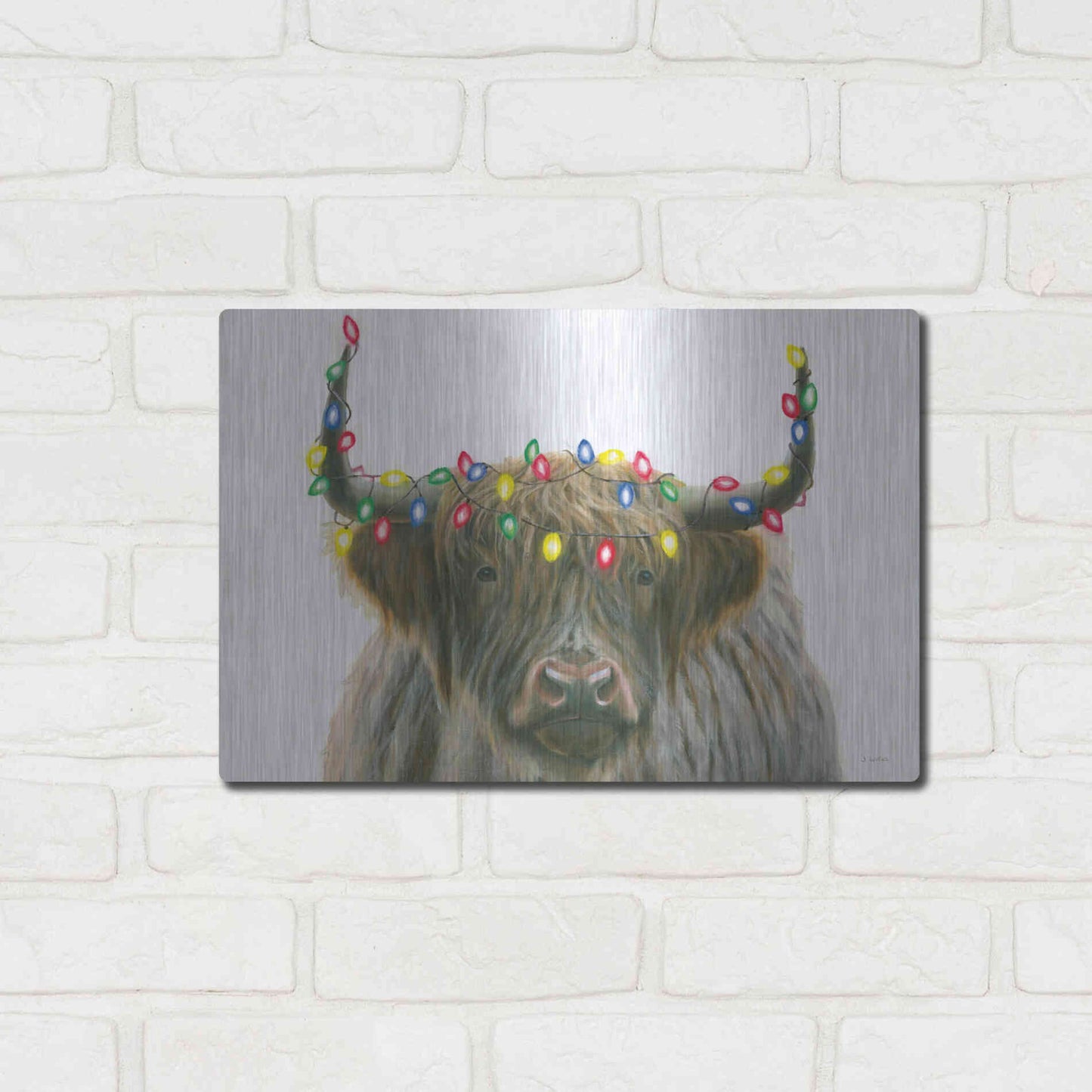 Luxe Metal Art 'Holiday Highlander' by James Wiens, Metal Wall Art,16x12