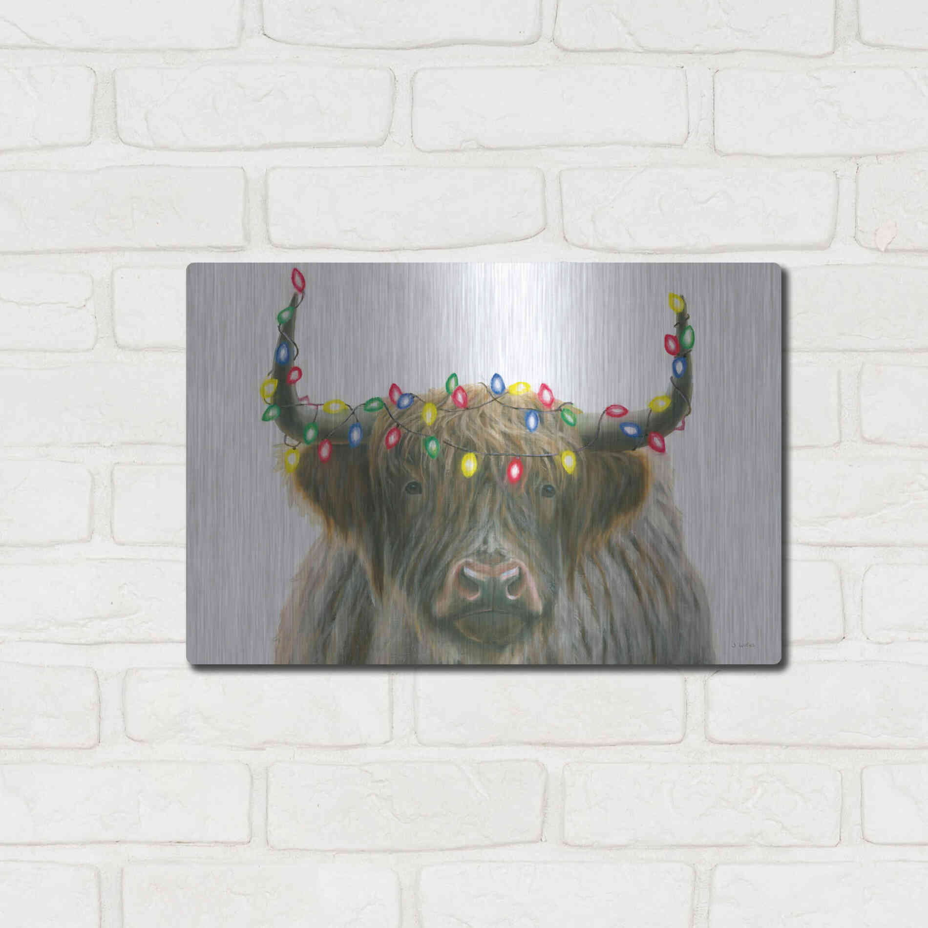 Luxe Metal Art 'Holiday Highlander' by James Wiens, Metal Wall Art,16x12