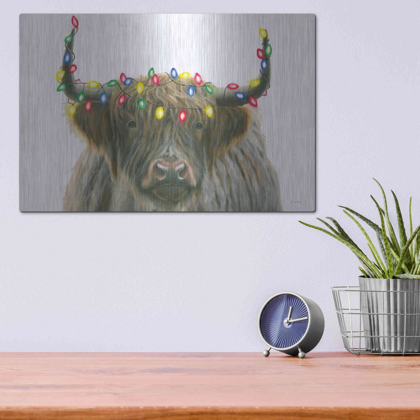 Luxe Metal Art 'Holiday Highlander' by James Wiens, Metal Wall Art,16x12