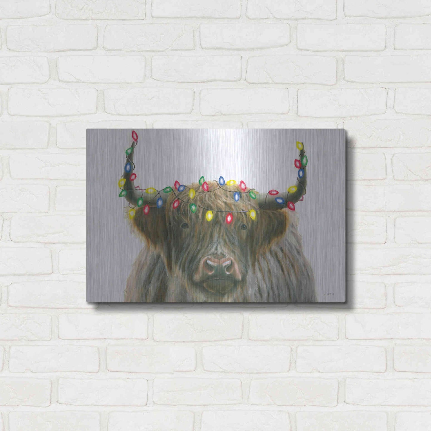 Luxe Metal Art 'Holiday Highlander' by James Wiens, Metal Wall Art,24x16