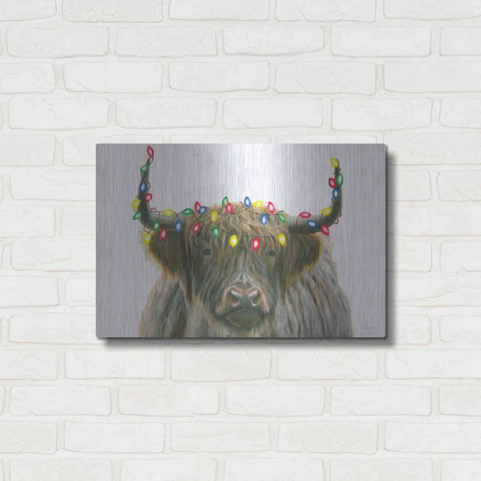 Luxe Metal Art 'Holiday Highlander' by James Wiens, Metal Wall Art,24x16