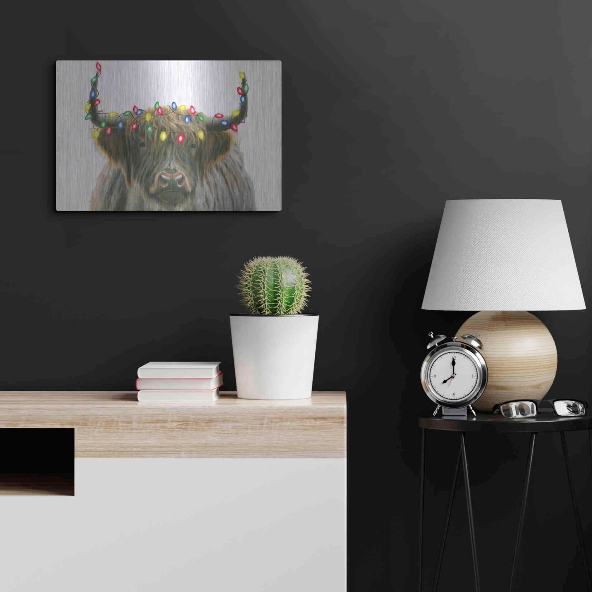 Luxe Metal Art 'Holiday Highlander' by James Wiens, Metal Wall Art,24x16