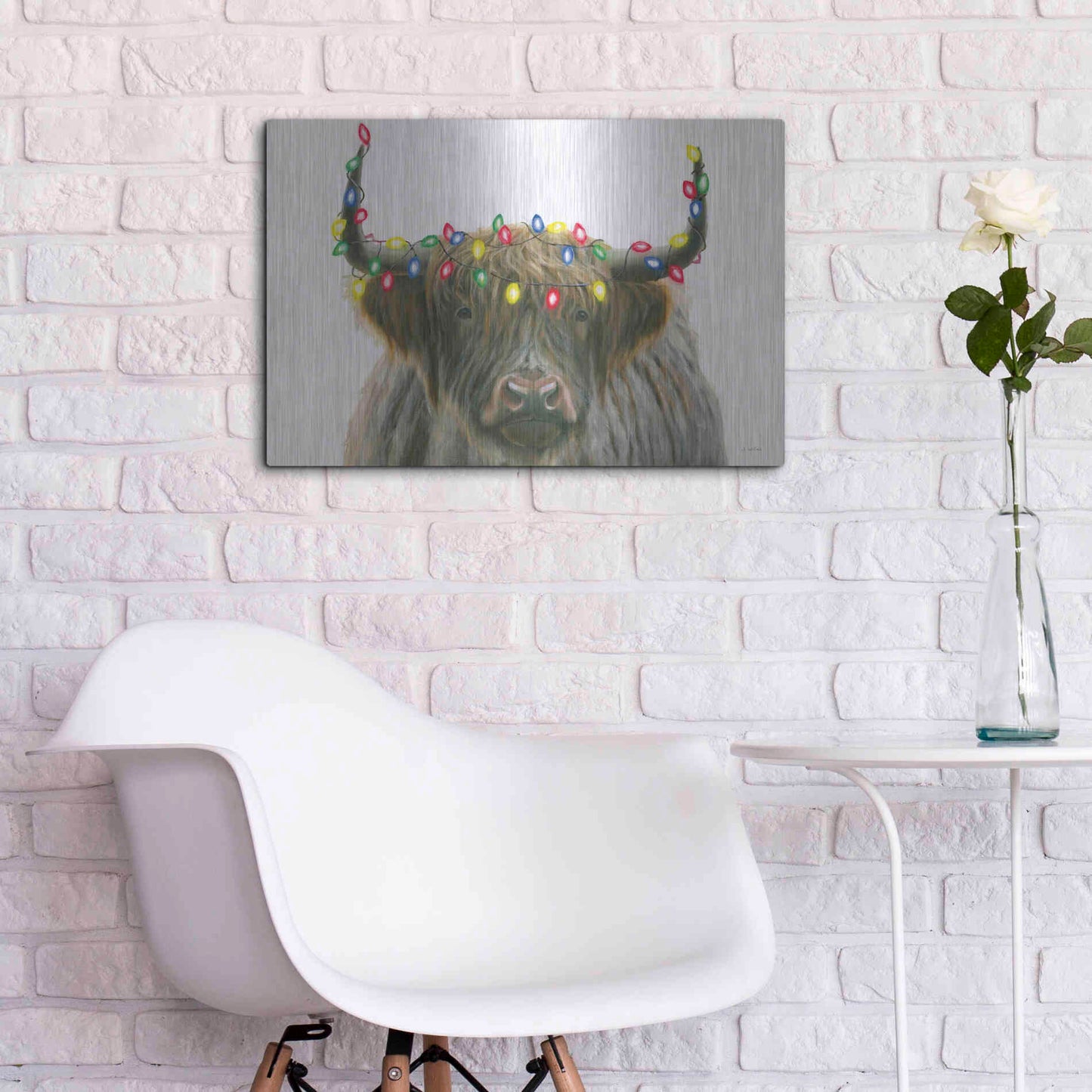 Luxe Metal Art 'Holiday Highlander' by James Wiens, Metal Wall Art,24x16