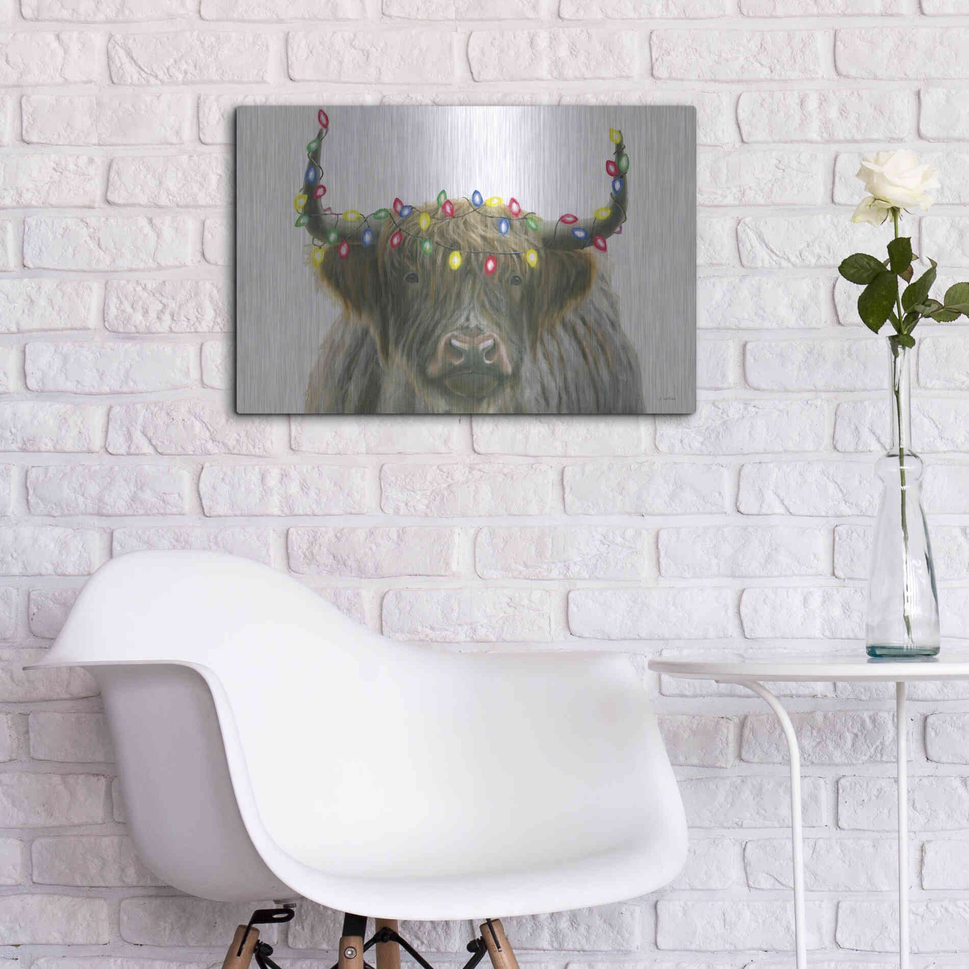 Luxe Metal Art 'Holiday Highlander' by James Wiens, Metal Wall Art,24x16