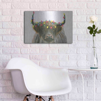 Luxe Metal Art 'Holiday Highlander' by James Wiens, Metal Wall Art,24x16