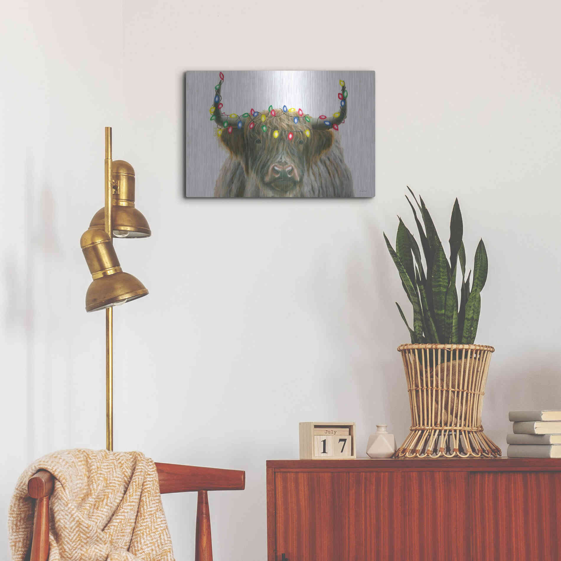 Luxe Metal Art 'Holiday Highlander' by James Wiens, Metal Wall Art,24x16