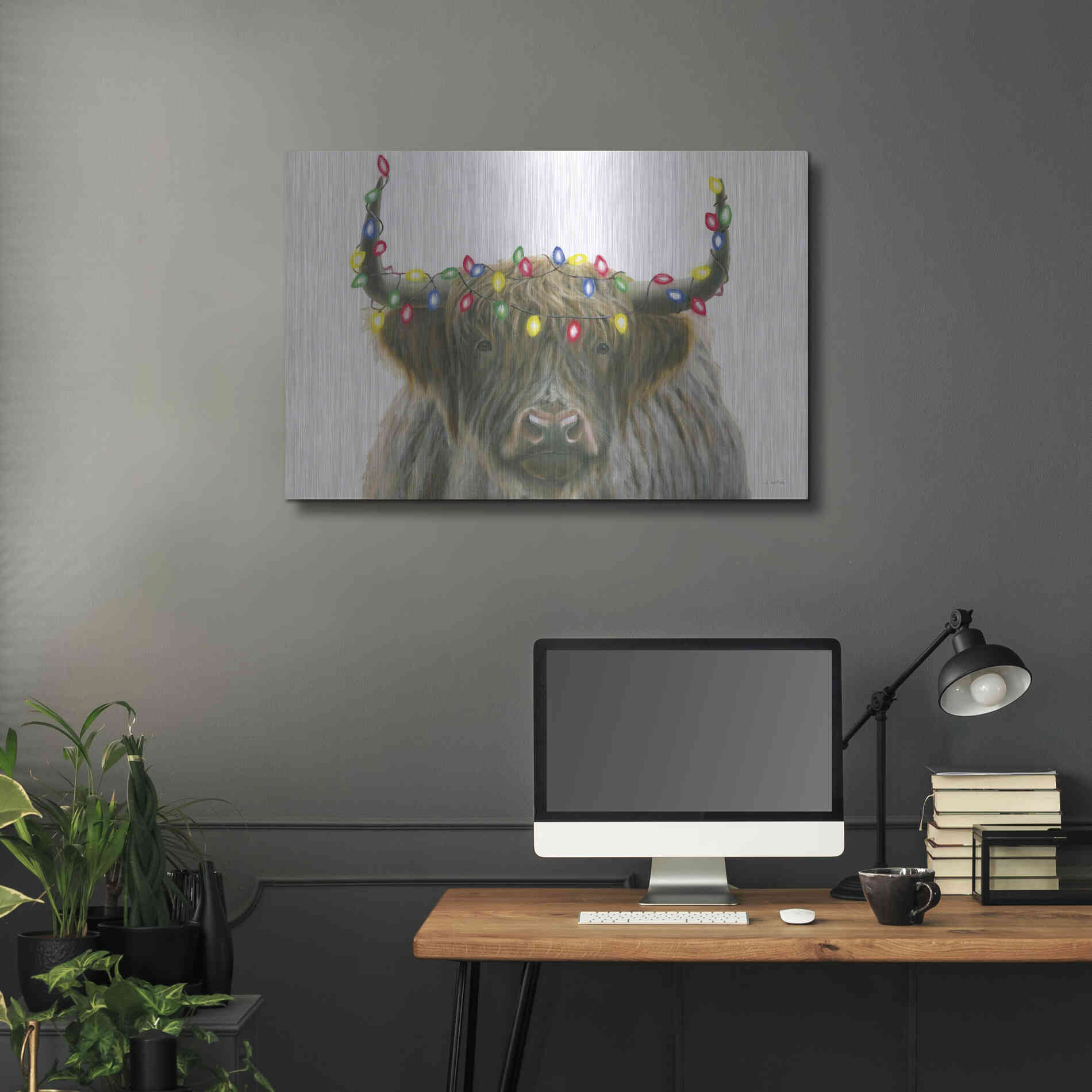 Luxe Metal Art 'Holiday Highlander' by James Wiens, Metal Wall Art,36x24