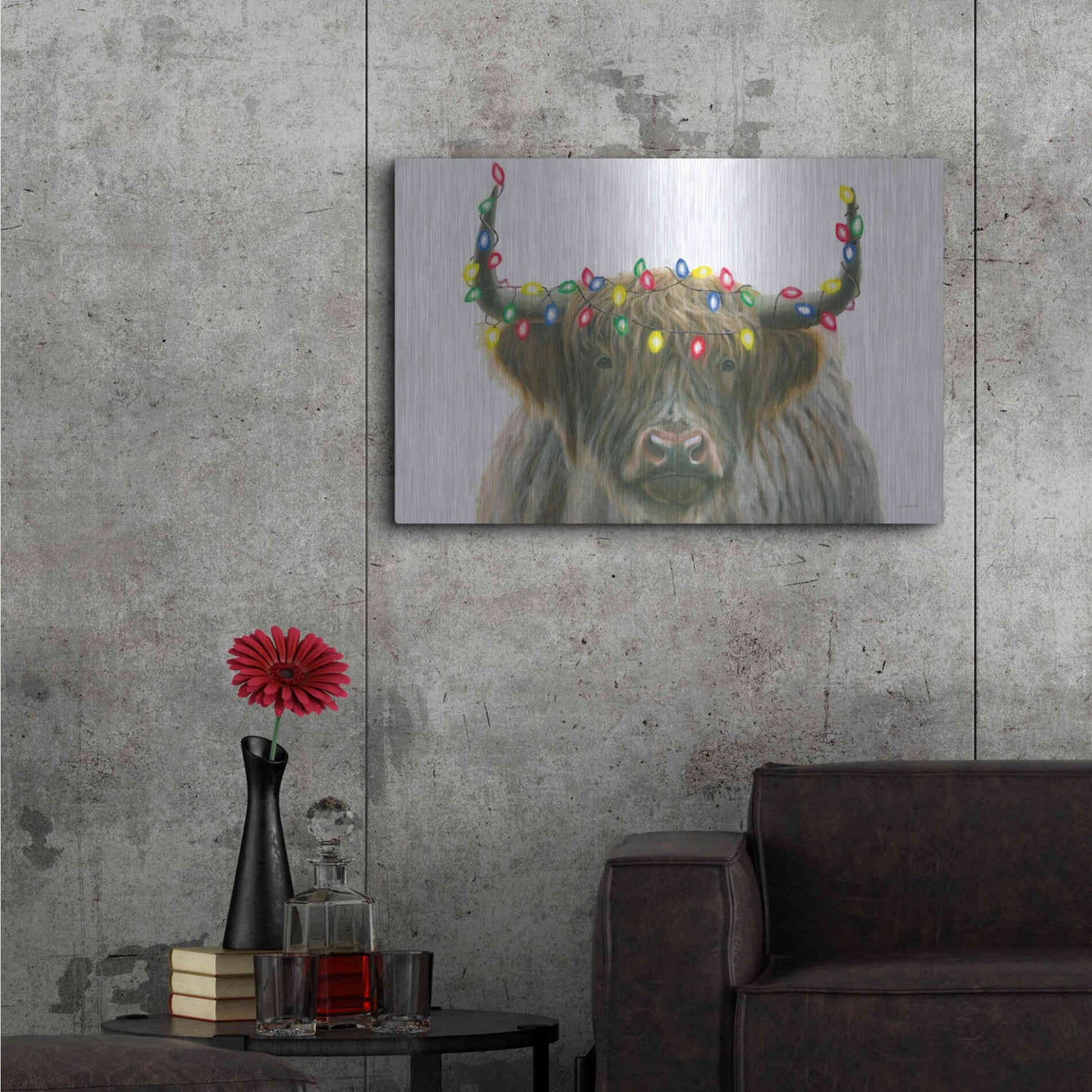 Luxe Metal Art 'Holiday Highlander' by James Wiens, Metal Wall Art,36x24