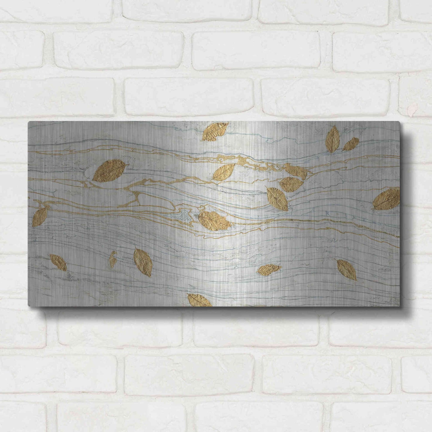 Luxe Metal Art 'Golden Fossil Leaves' by James Wiens, Metal Wall Art,24x12