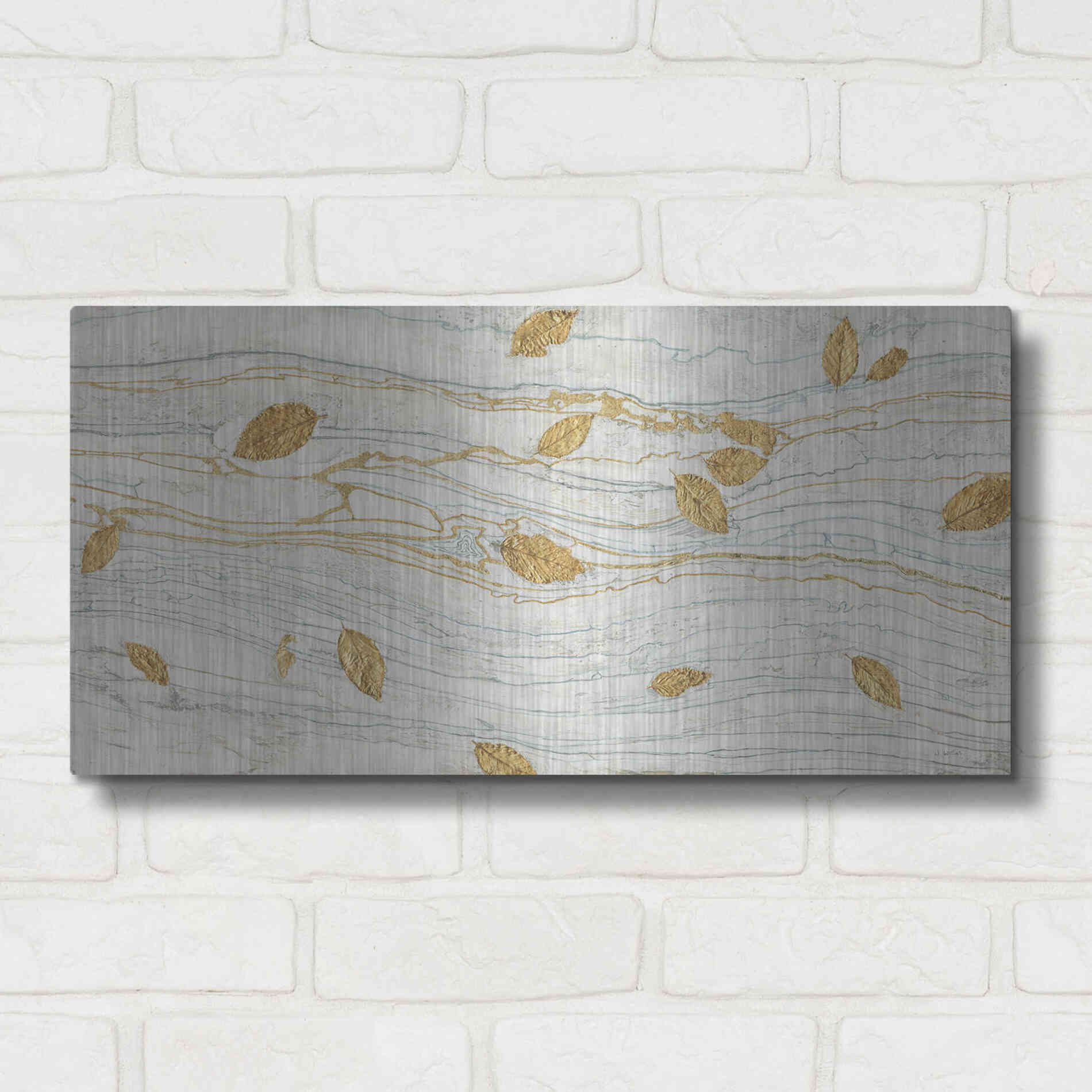Luxe Metal Art 'Golden Fossil Leaves' by James Wiens, Metal Wall Art,24x12
