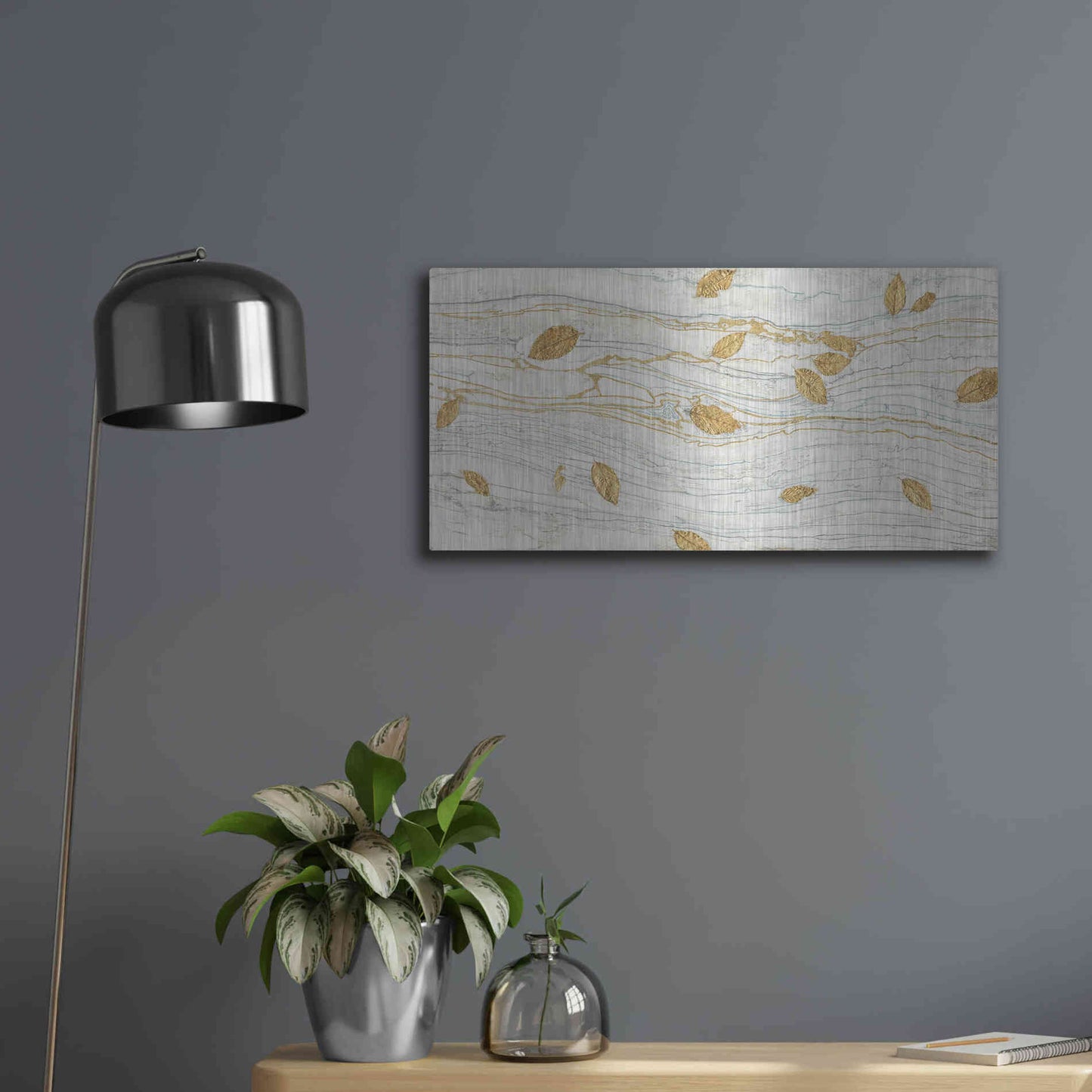 Luxe Metal Art 'Golden Fossil Leaves' by James Wiens, Metal Wall Art,24x12