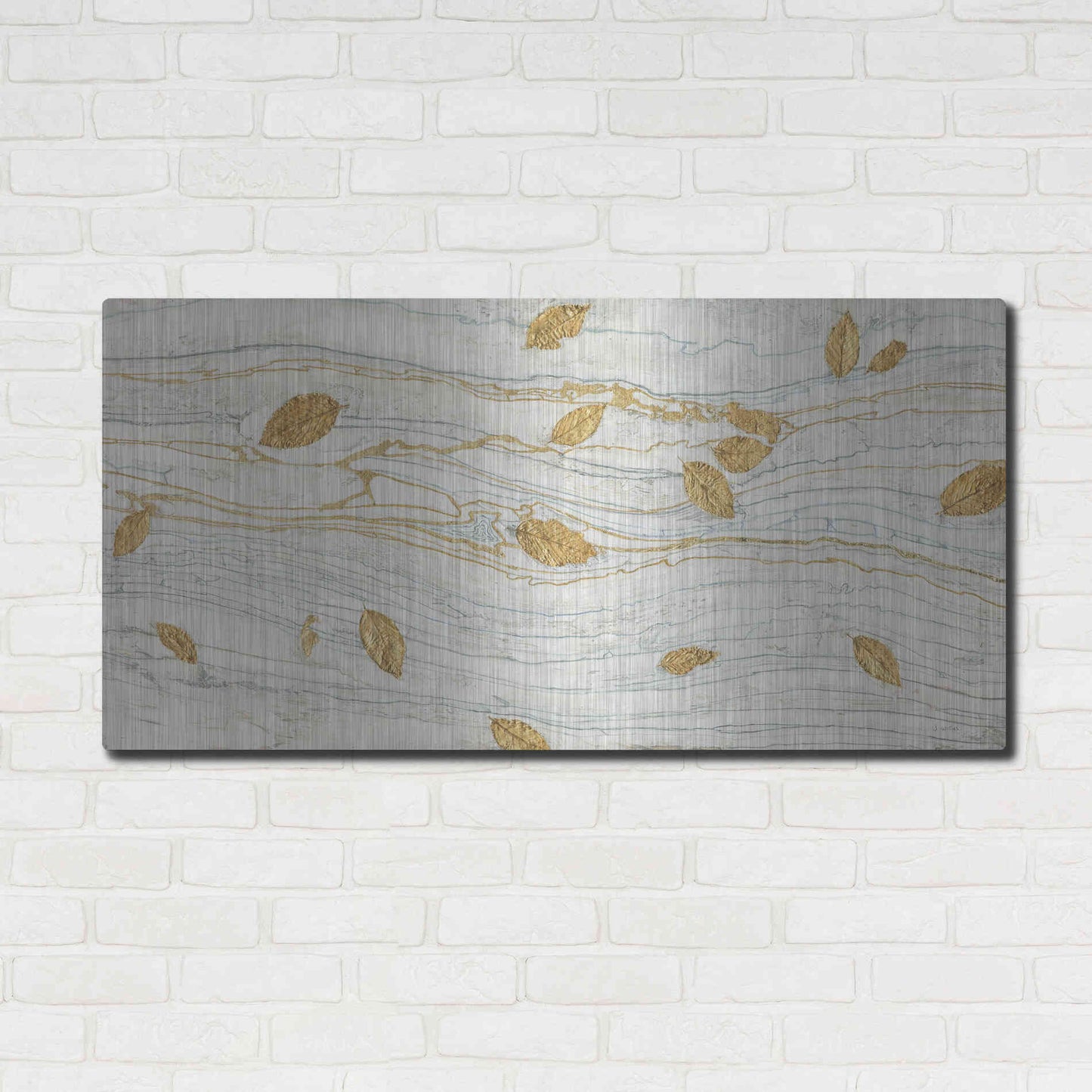 Luxe Metal Art 'Golden Fossil Leaves' by James Wiens, Metal Wall Art,48x24