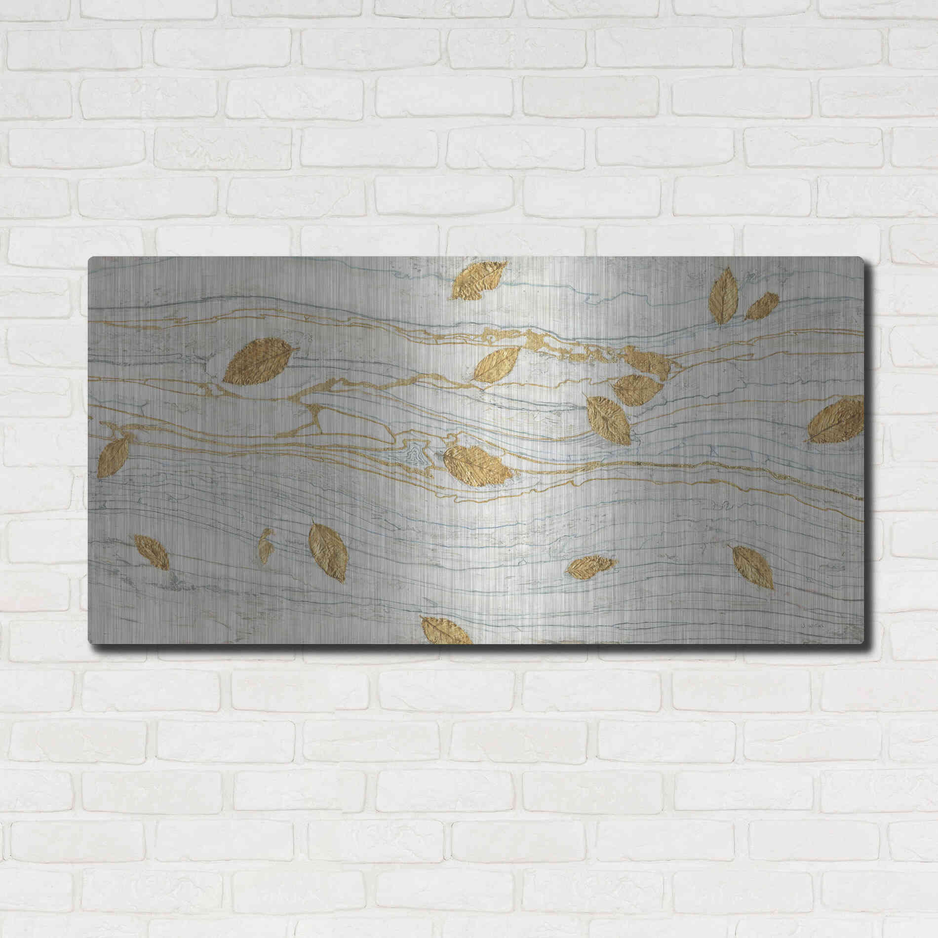 Luxe Metal Art 'Golden Fossil Leaves' by James Wiens, Metal Wall Art,48x24