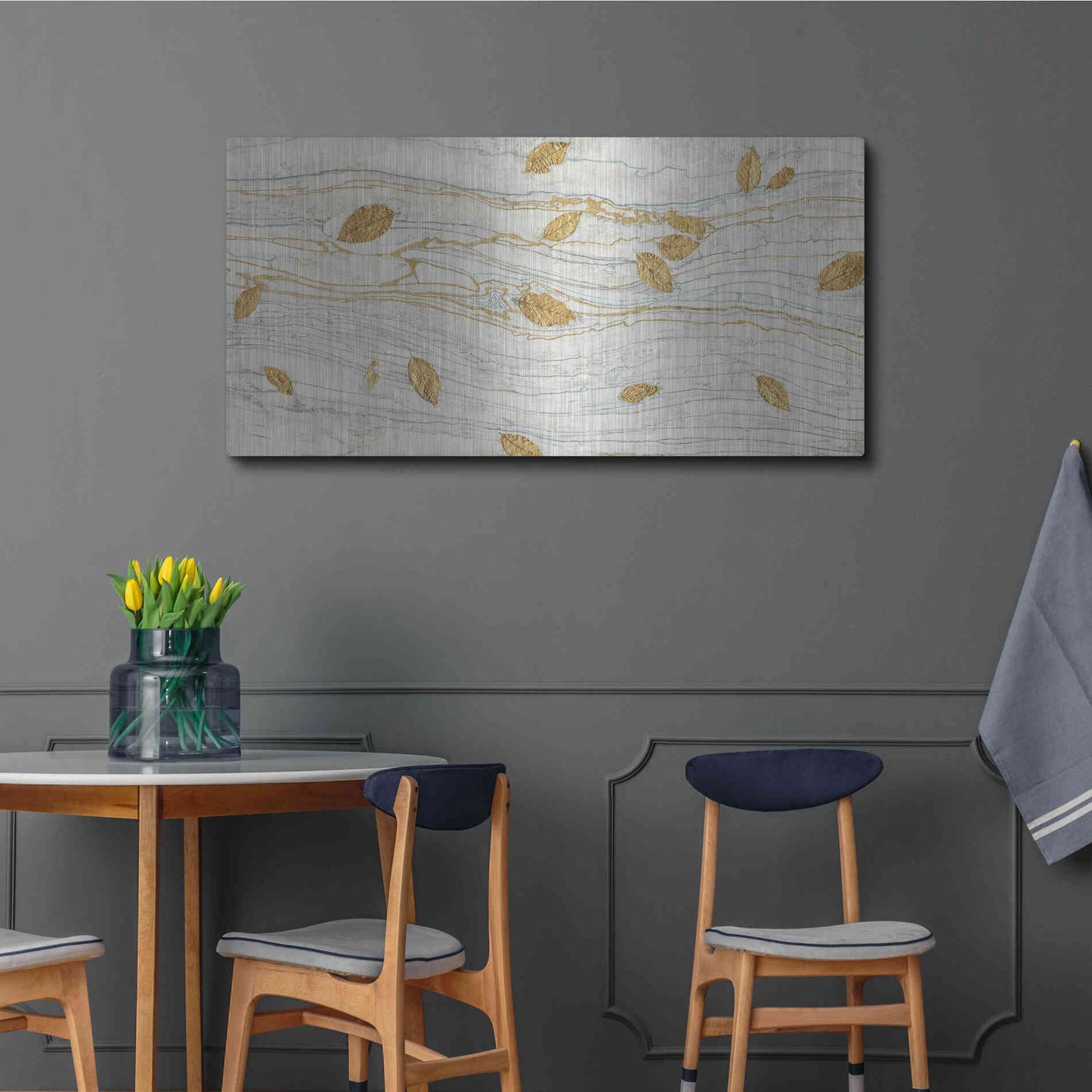 Luxe Metal Art 'Golden Fossil Leaves' by James Wiens, Metal Wall Art,48x24