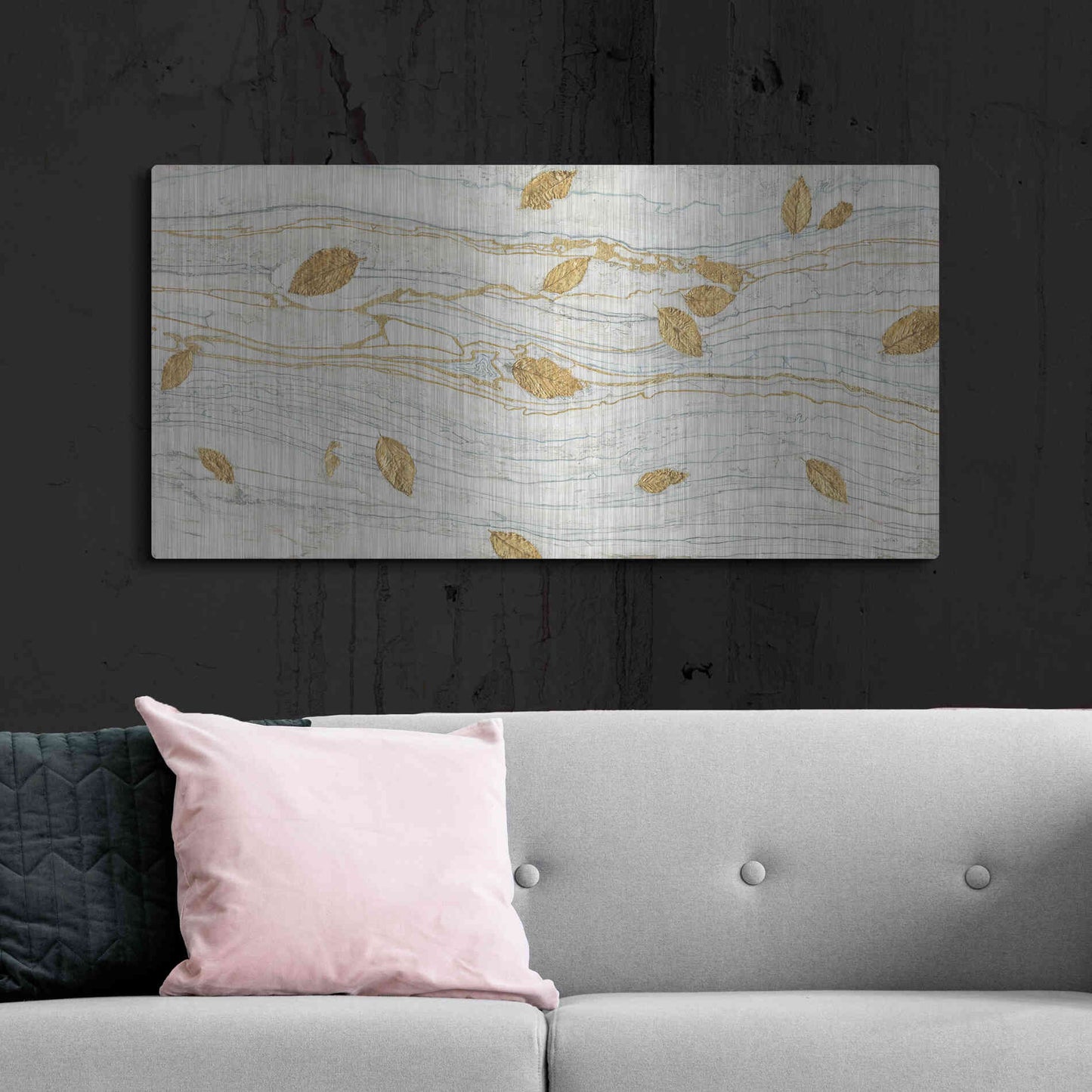 Luxe Metal Art 'Golden Fossil Leaves' by James Wiens, Metal Wall Art,48x24