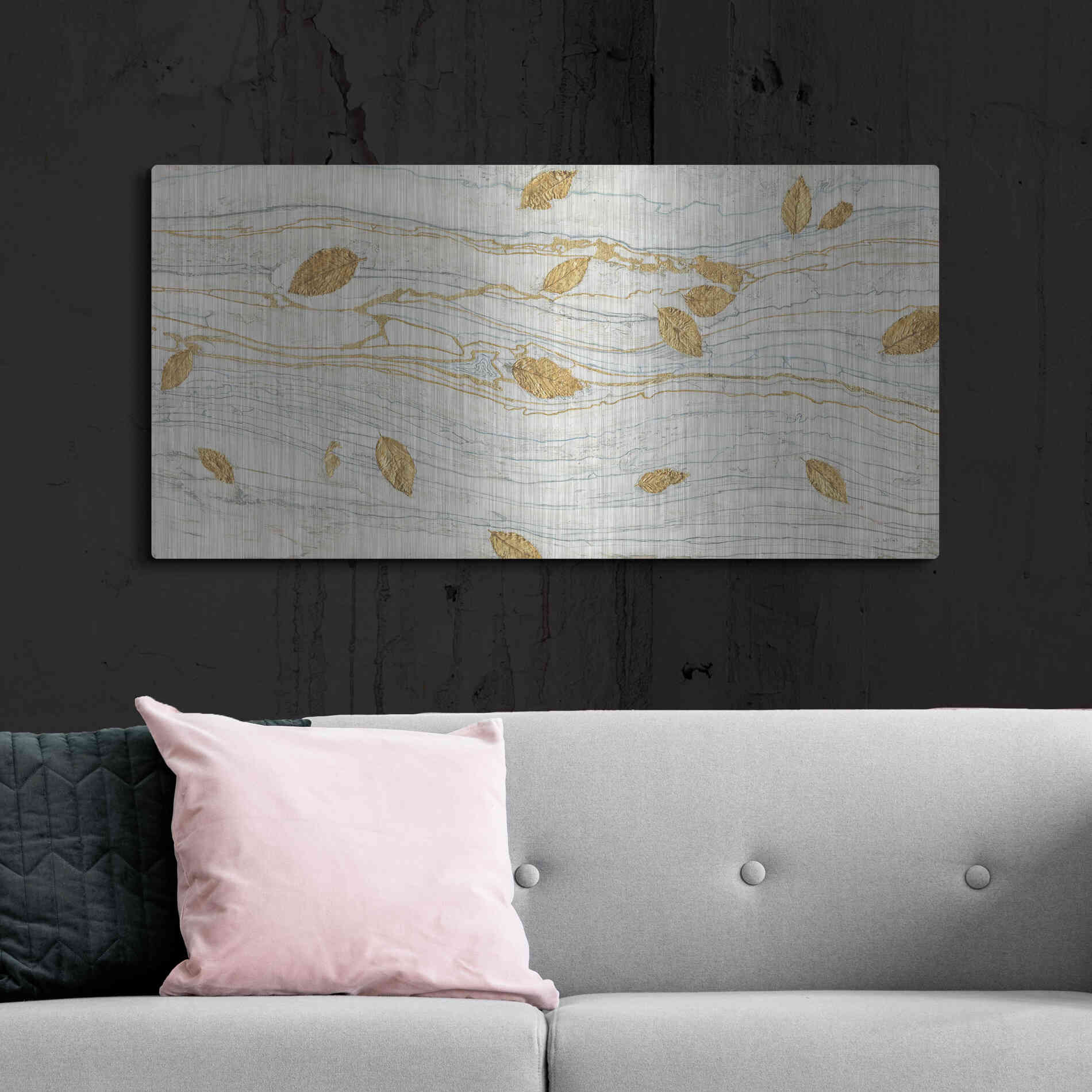 Luxe Metal Art 'Golden Fossil Leaves' by James Wiens, Metal Wall Art,48x24
