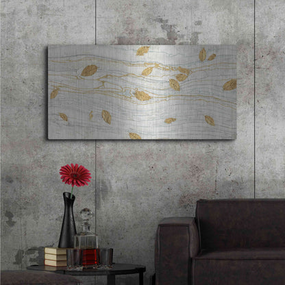 Luxe Metal Art 'Golden Fossil Leaves' by James Wiens, Metal Wall Art,48x24