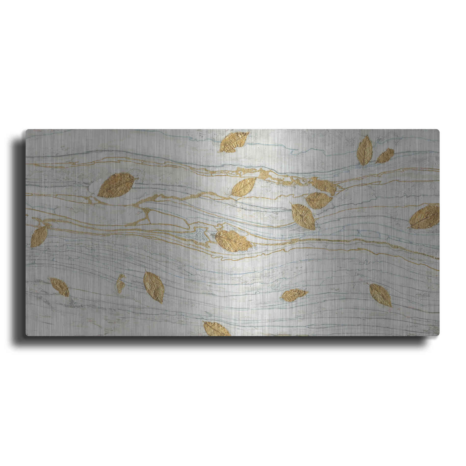 Luxe Metal Art 'Golden Fossil Leaves' by James Wiens, Metal Wall Art