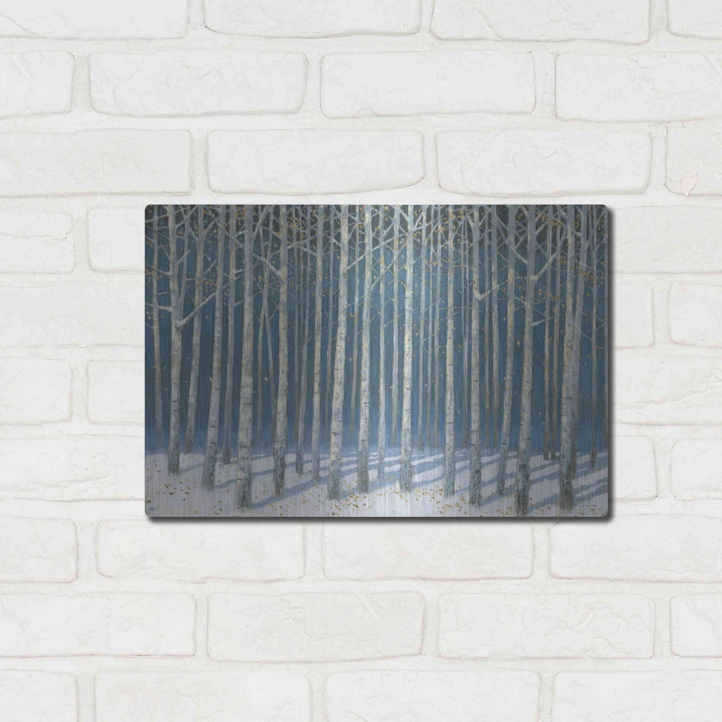 Luxe Metal Art 'Shimmering Birches' by James Wiens, Metal Wall Art,16x12