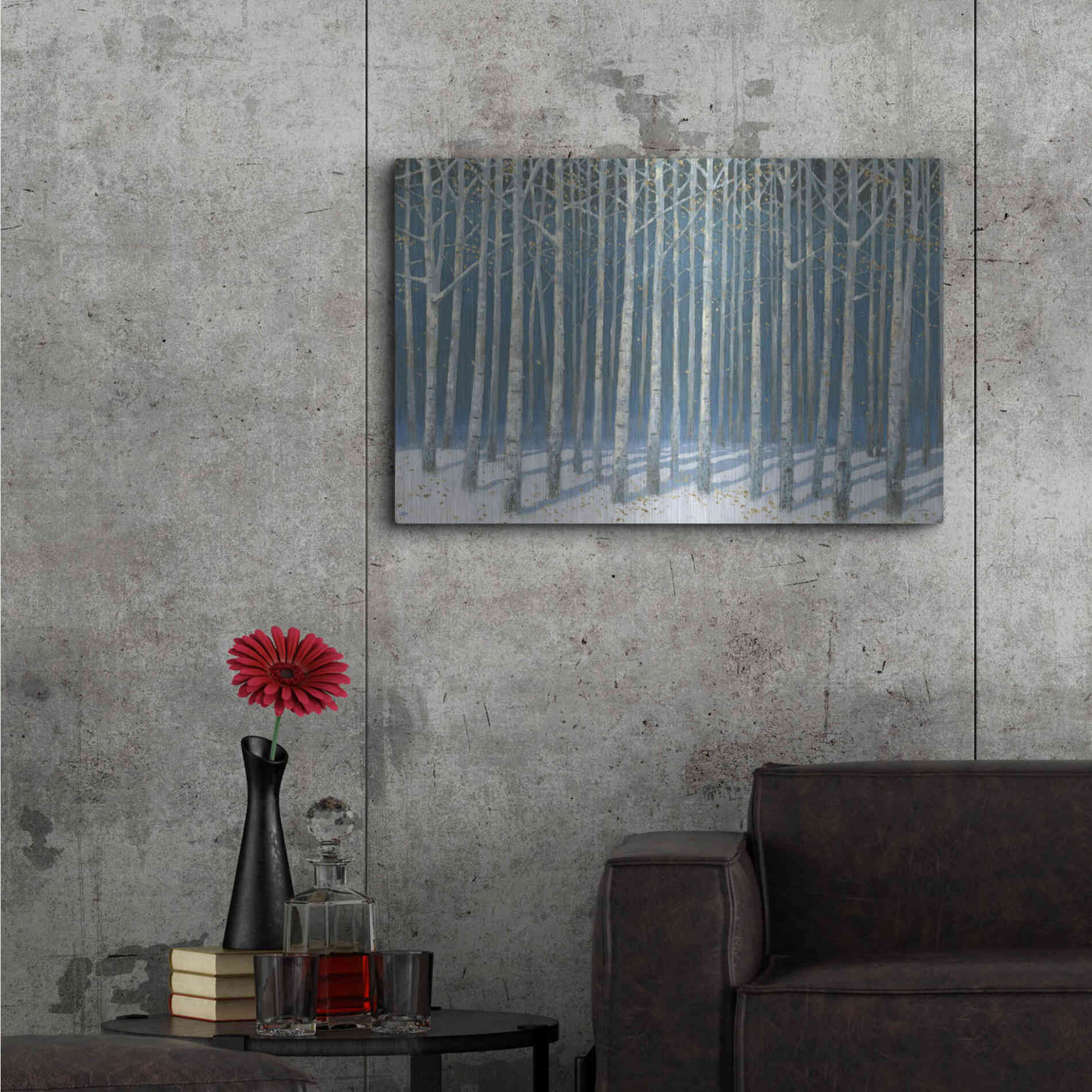Luxe Metal Art 'Shimmering Birches' by James Wiens, Metal Wall Art,36x24