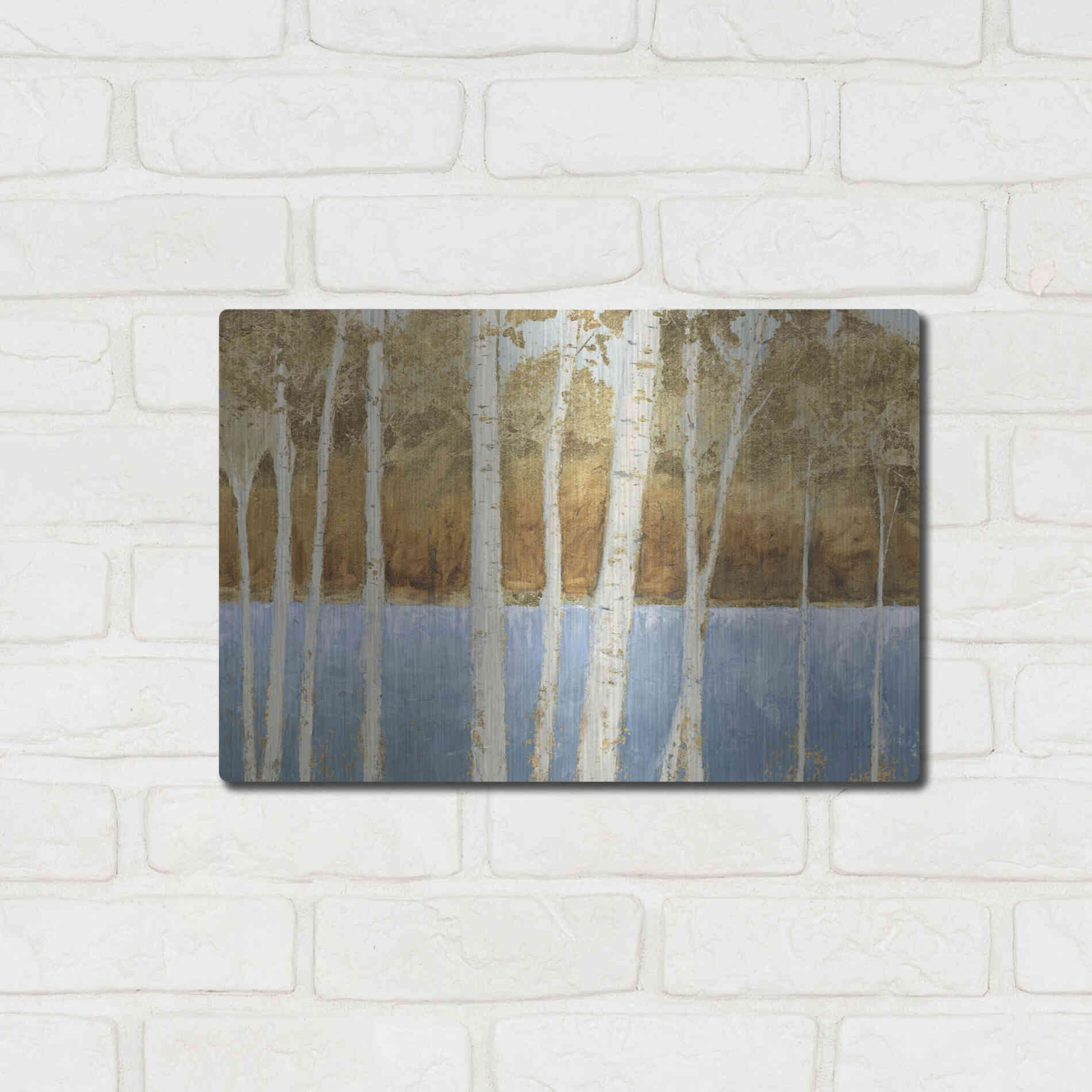 Luxe Metal Art 'Lakeside Birches' by James Wiens, Metal Wall Art,16x12