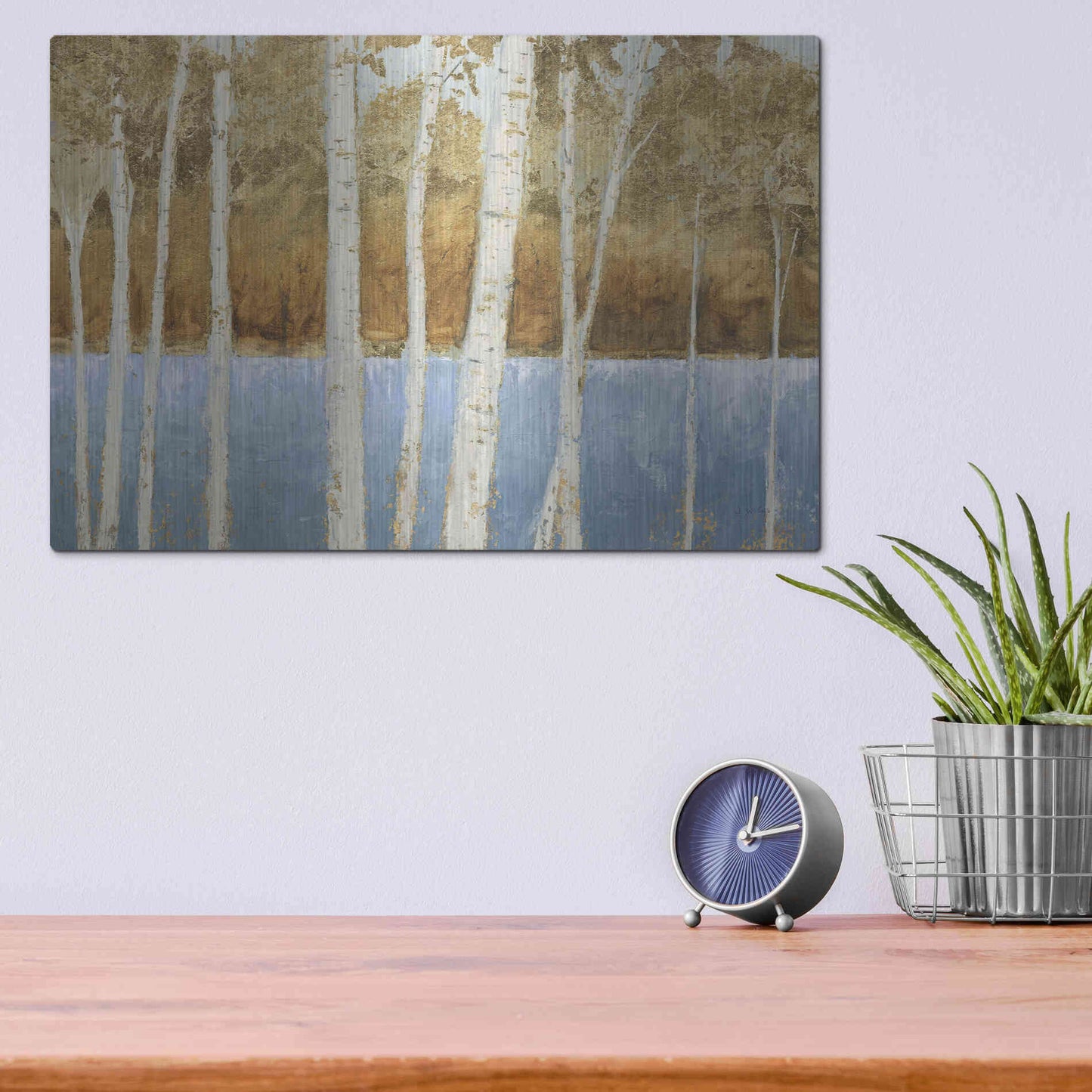 Luxe Metal Art 'Lakeside Birches' by James Wiens, Metal Wall Art,16x12