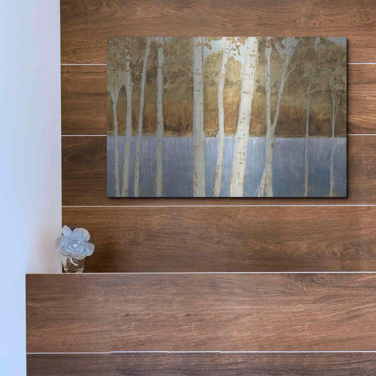 Luxe Metal Art 'Lakeside Birches' by James Wiens, Metal Wall Art,16x12