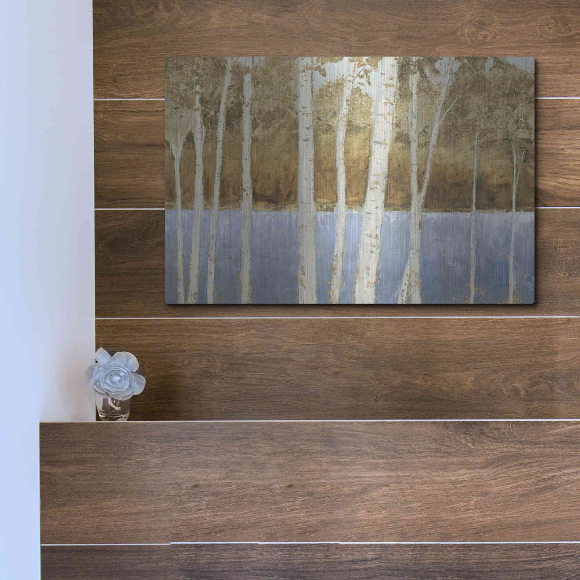 Luxe Metal Art 'Lakeside Birches' by James Wiens, Metal Wall Art,16x12
