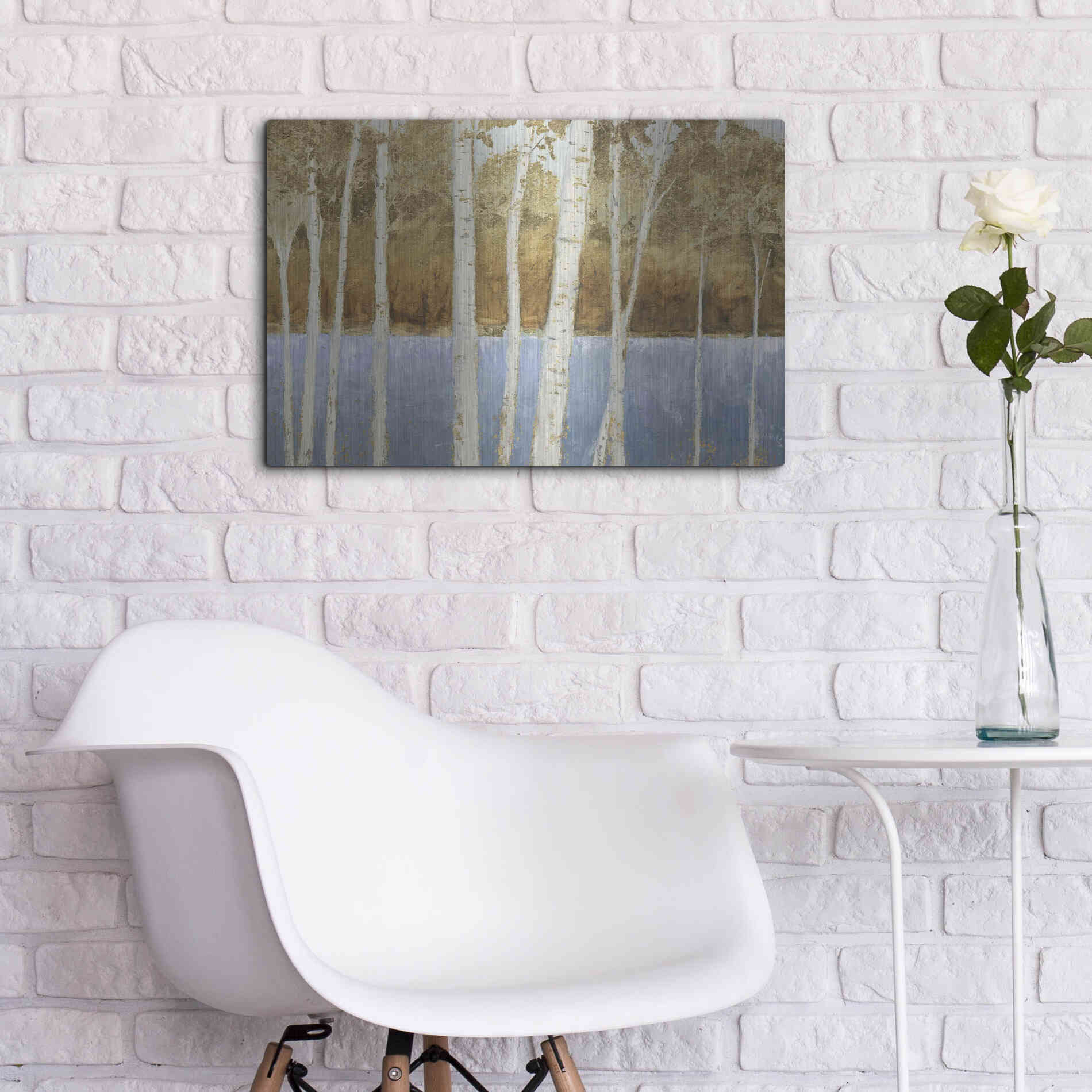 Luxe Metal Art 'Lakeside Birches' by James Wiens, Metal Wall Art,24x16