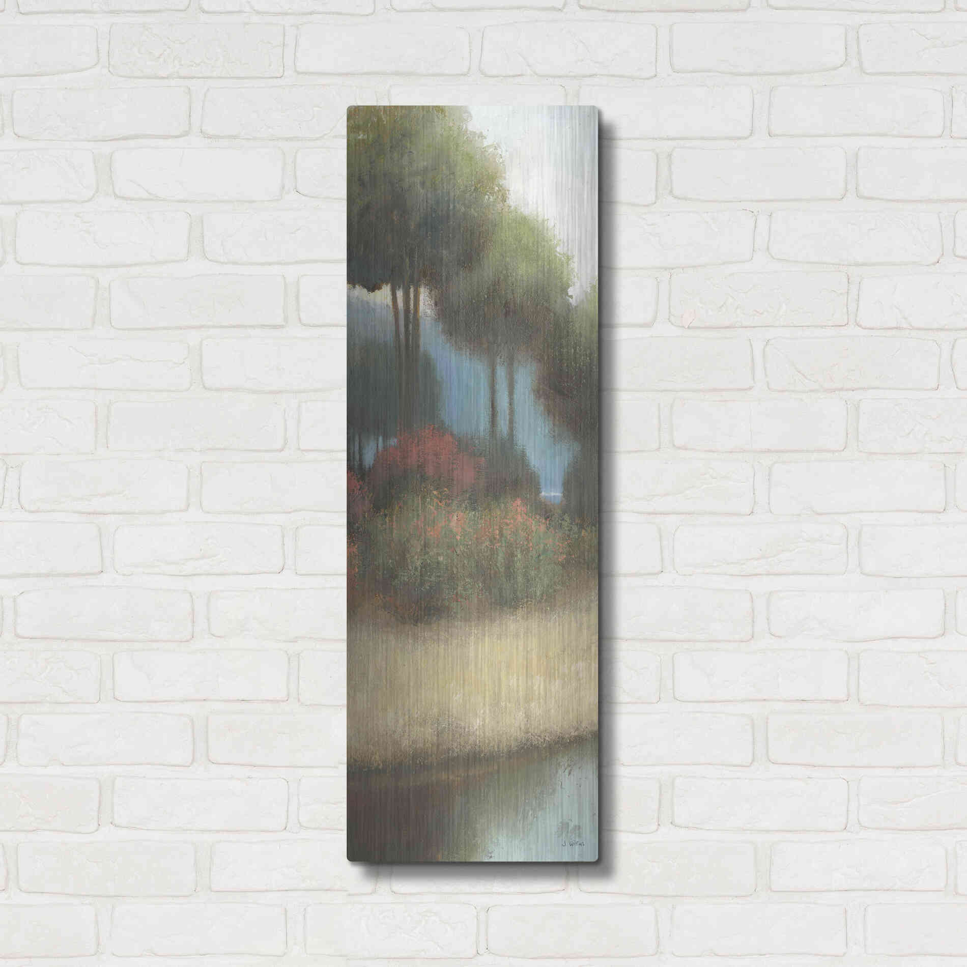 Luxe Metal Art 'By the Waterways Portrait I' by James Wiens, Metal Wall Art,12x36