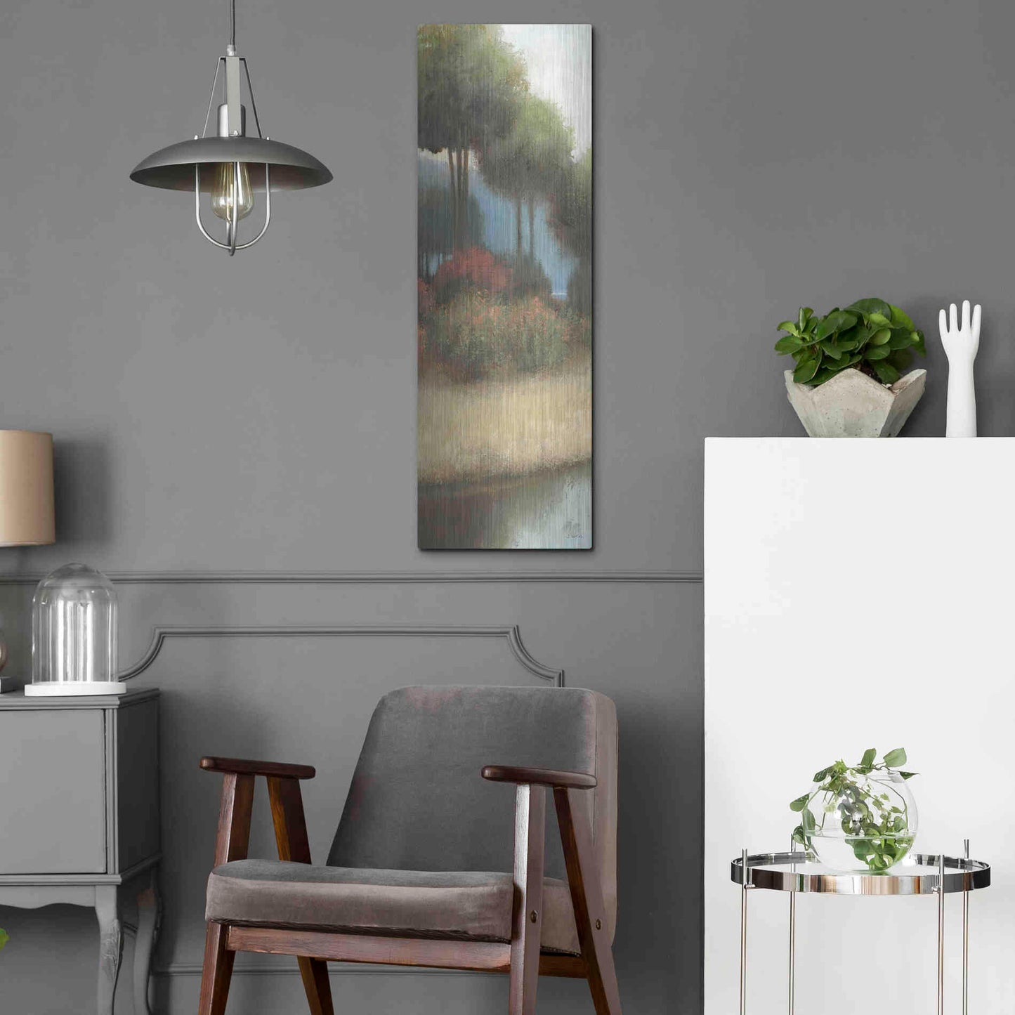 Luxe Metal Art 'By the Waterways Portrait I' by James Wiens, Metal Wall Art,12x36