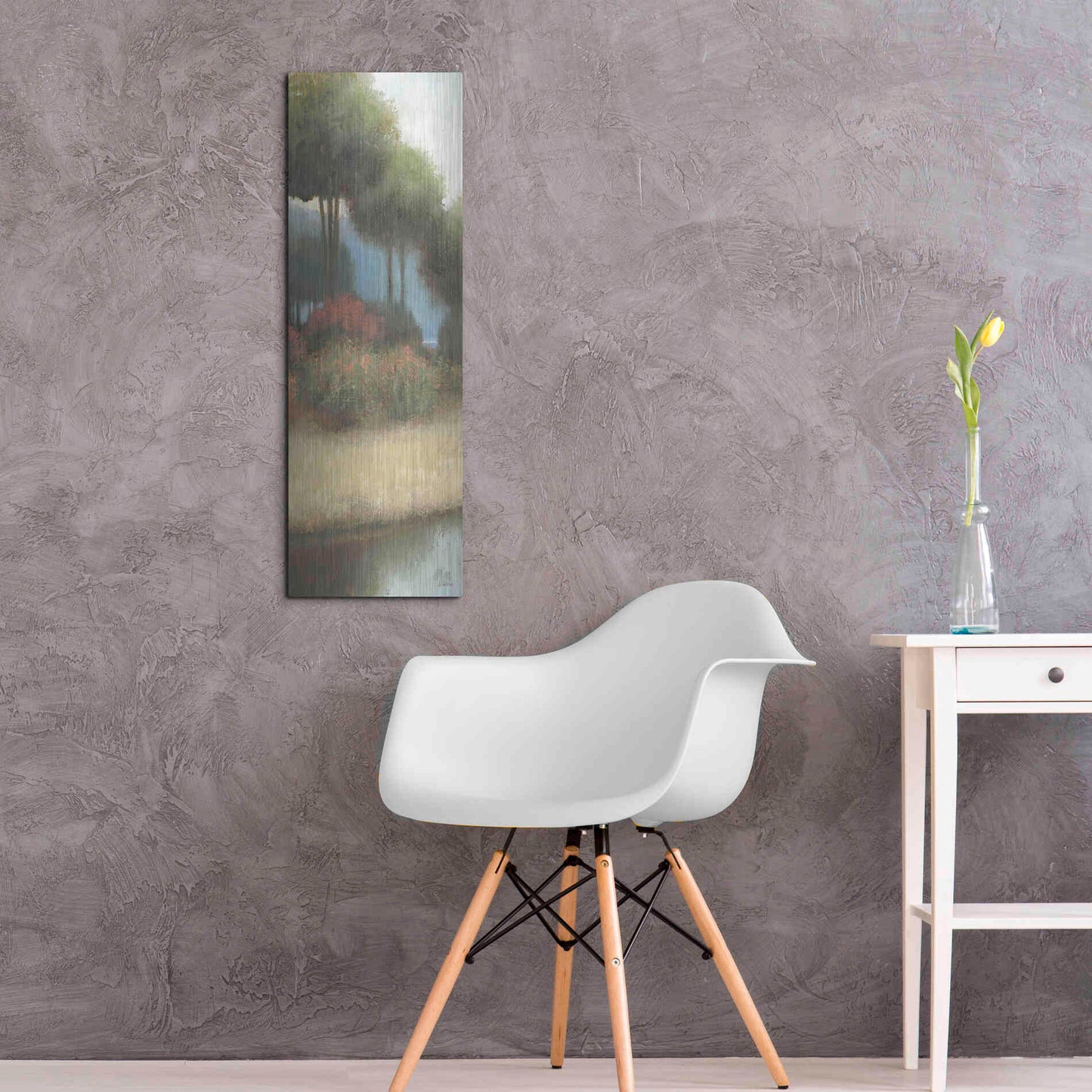 Luxe Metal Art 'By the Waterways Portrait I' by James Wiens, Metal Wall Art,12x36