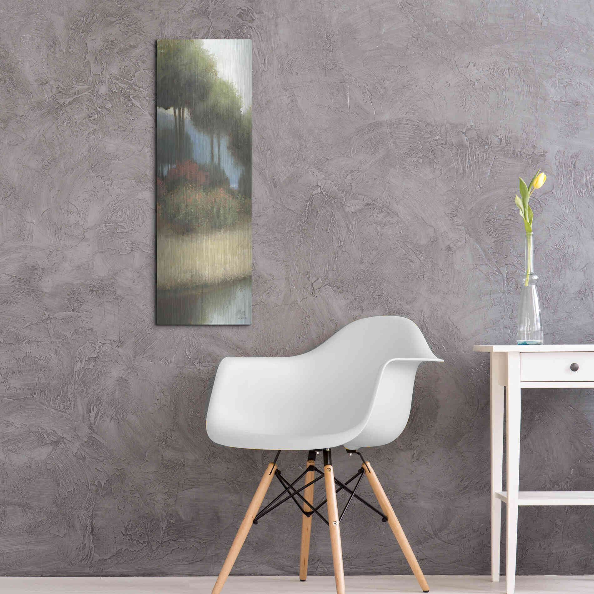 Luxe Metal Art 'By the Waterways Portrait I' by James Wiens, Metal Wall Art,12x36