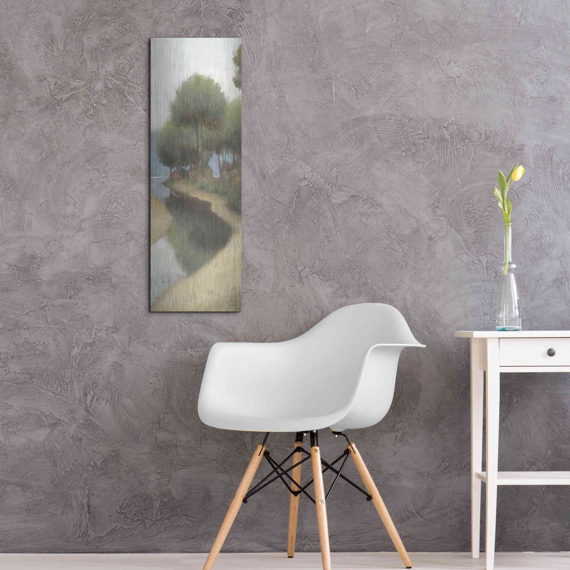 Luxe Metal Art 'By the Waterways Portrait II' by James Wiens, Metal Wall Art,12x36