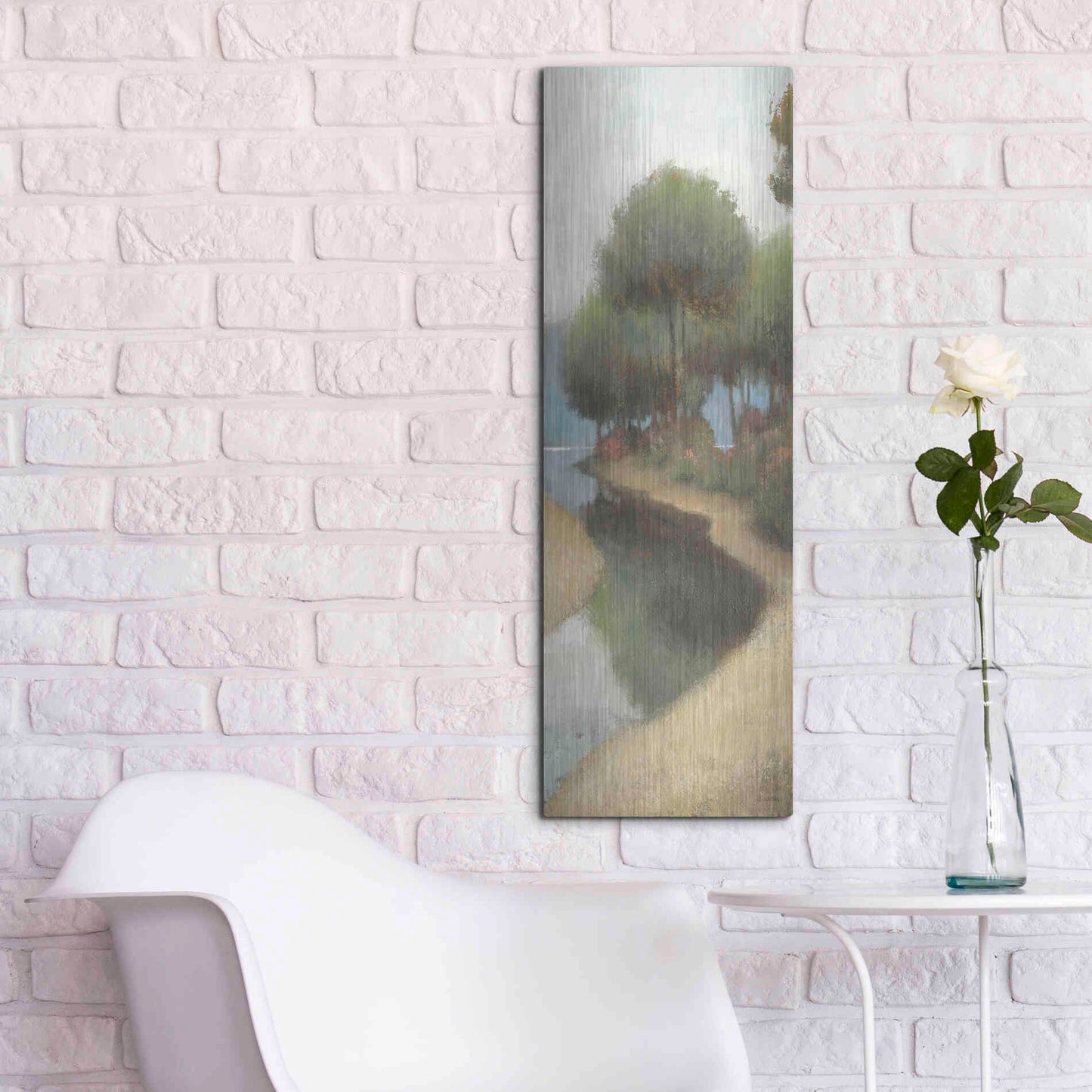 Luxe Metal Art 'By the Waterways Portrait II' by James Wiens, Metal Wall Art,12x36