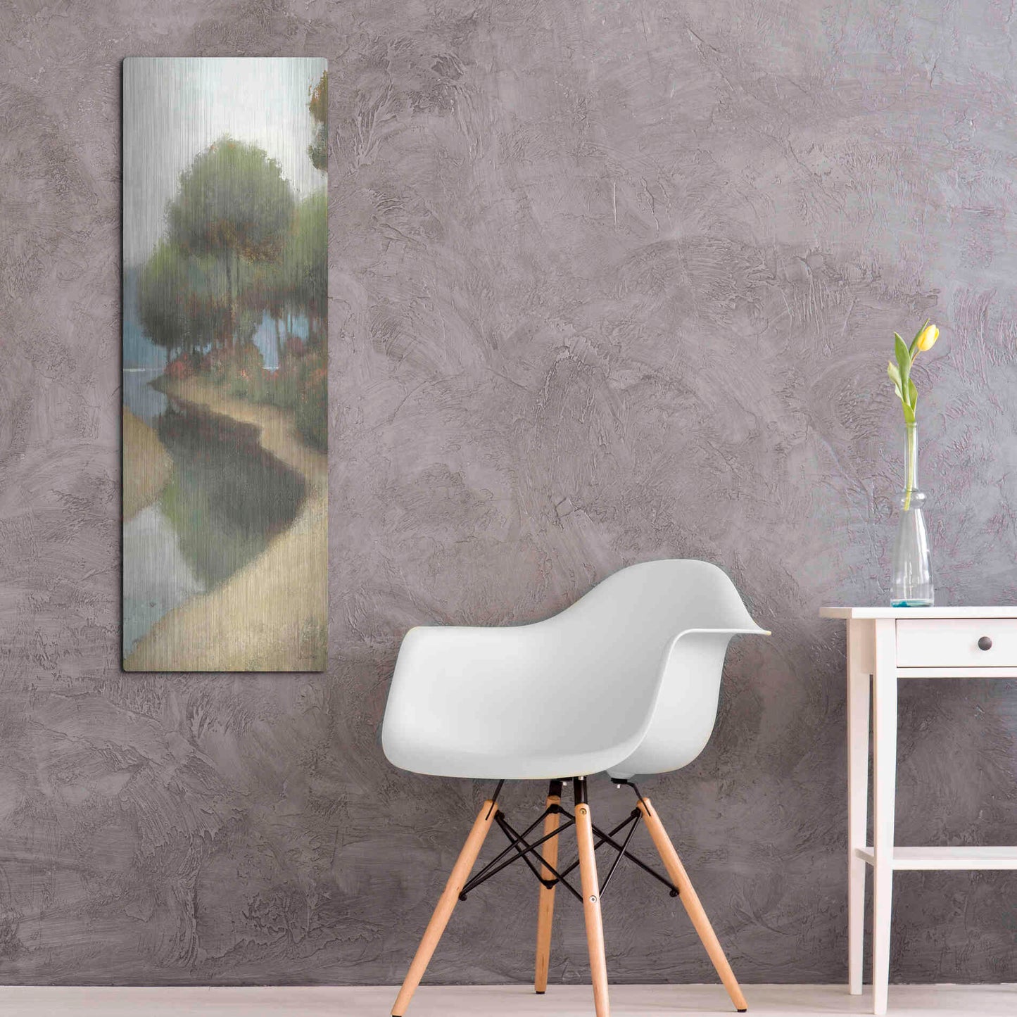 Luxe Metal Art 'By the Waterways Portrait II' by James Wiens, Metal Wall Art,16x48