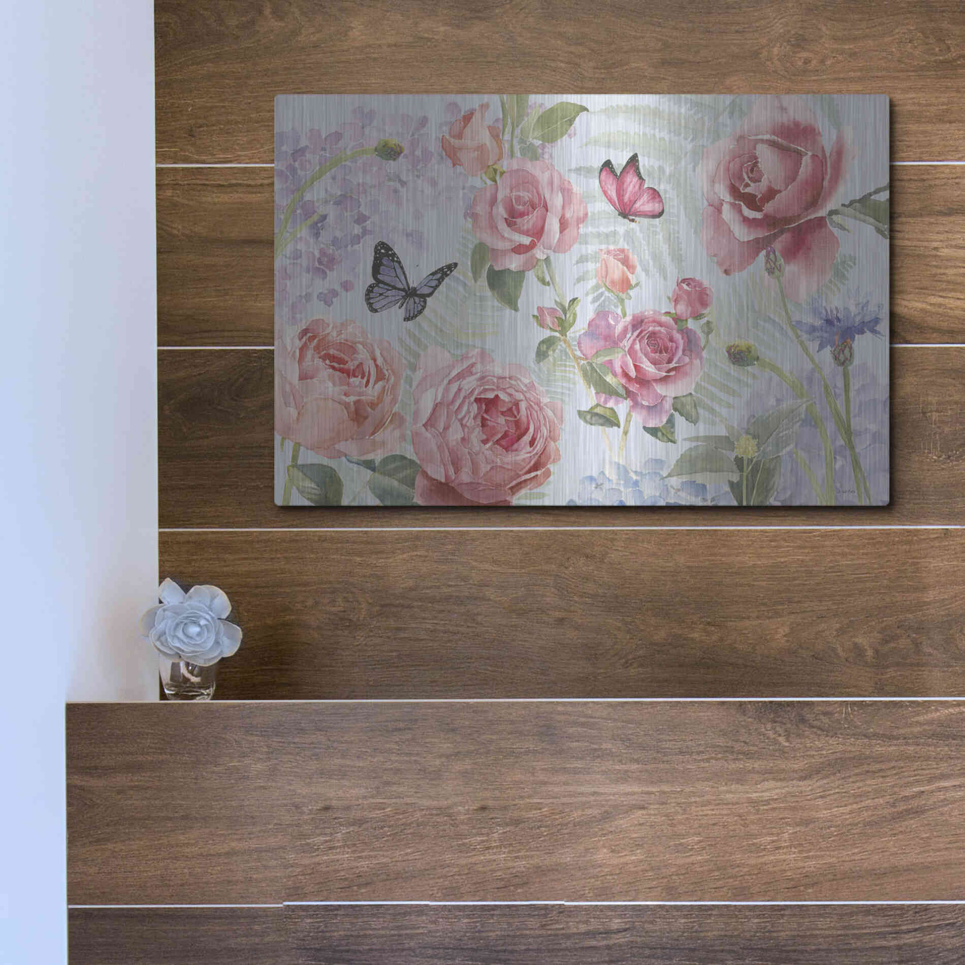 Luxe Metal Art 'Boho Bouquet I Blue' by James Wiens, Metal Wall Art,16x12