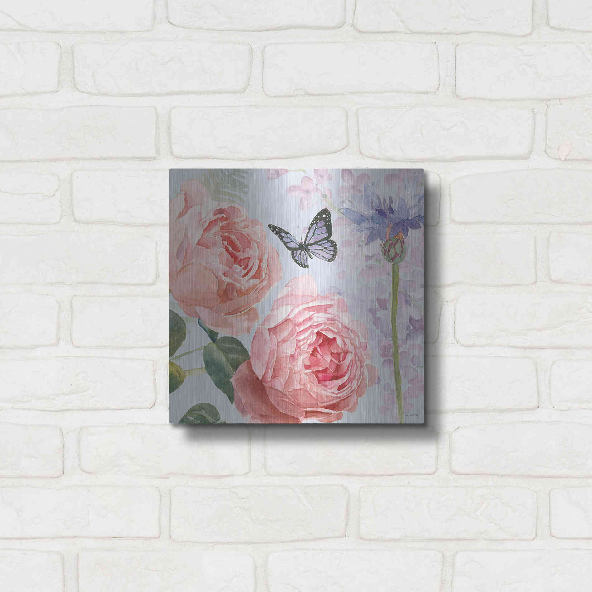 Luxe Metal Art 'Boho Bouquet II Blue' by James Wiens, Metal Wall Art,12x12