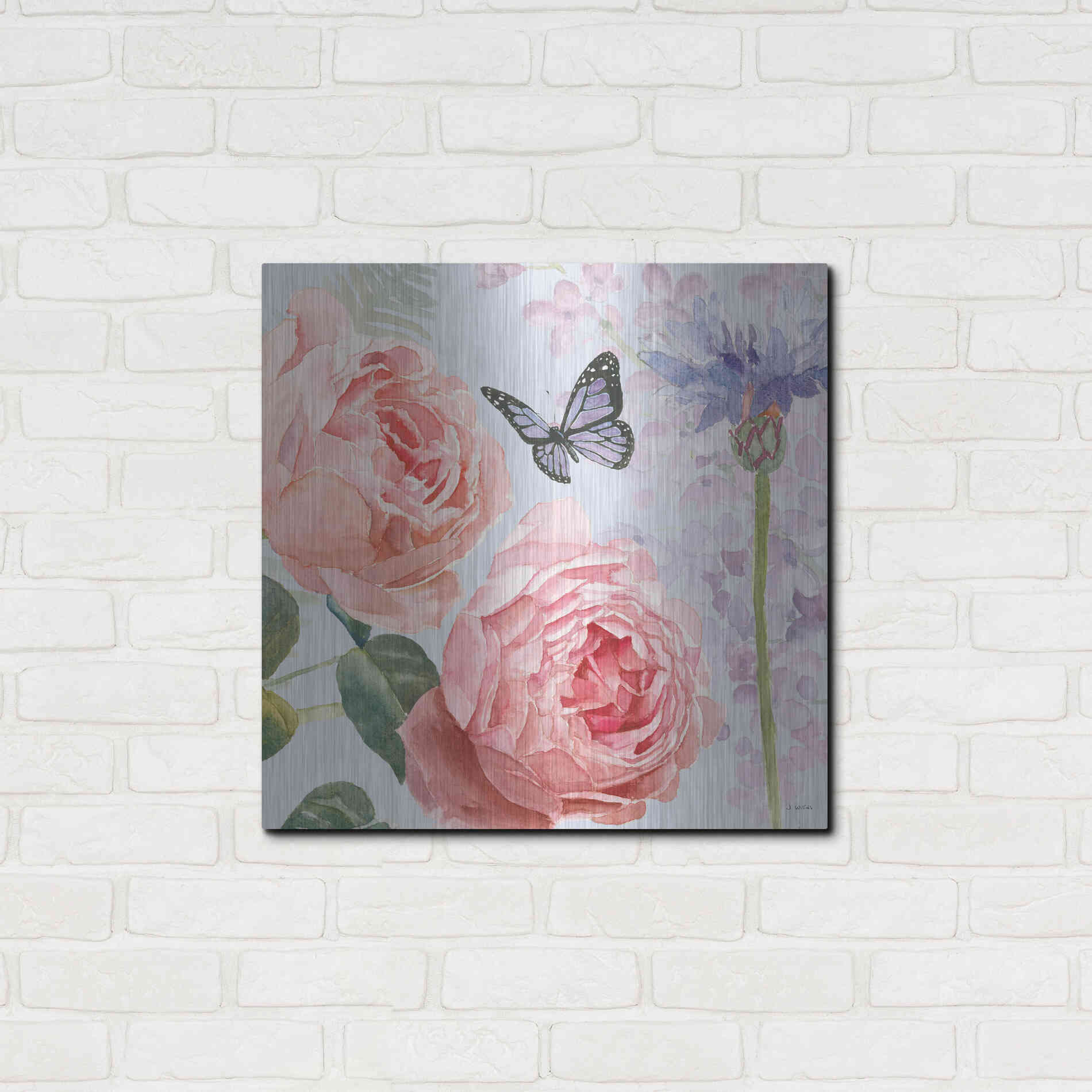 Luxe Metal Art 'Boho Bouquet II Blue' by James Wiens, Metal Wall Art,24x24