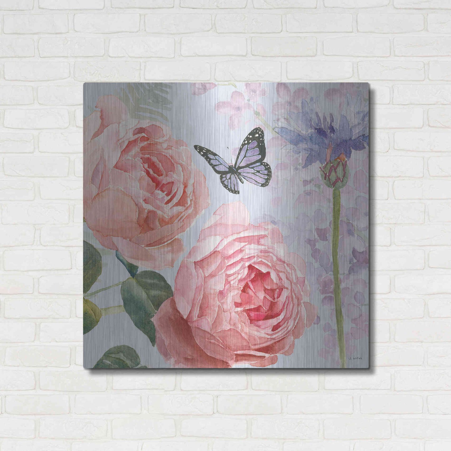 Luxe Metal Art 'Boho Bouquet II Blue' by James Wiens, Metal Wall Art,36x36