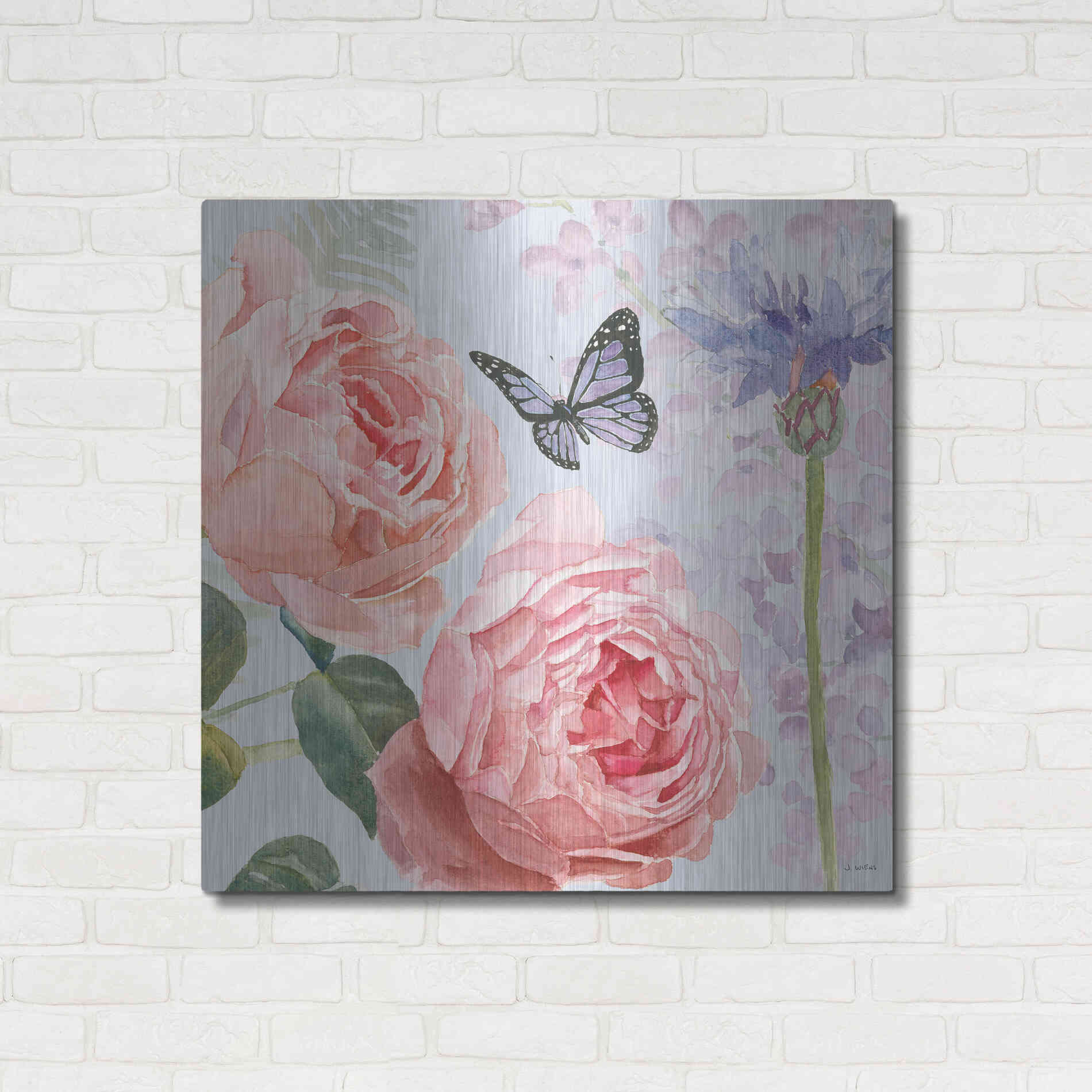 Luxe Metal Art 'Boho Bouquet II Blue' by James Wiens, Metal Wall Art,36x36