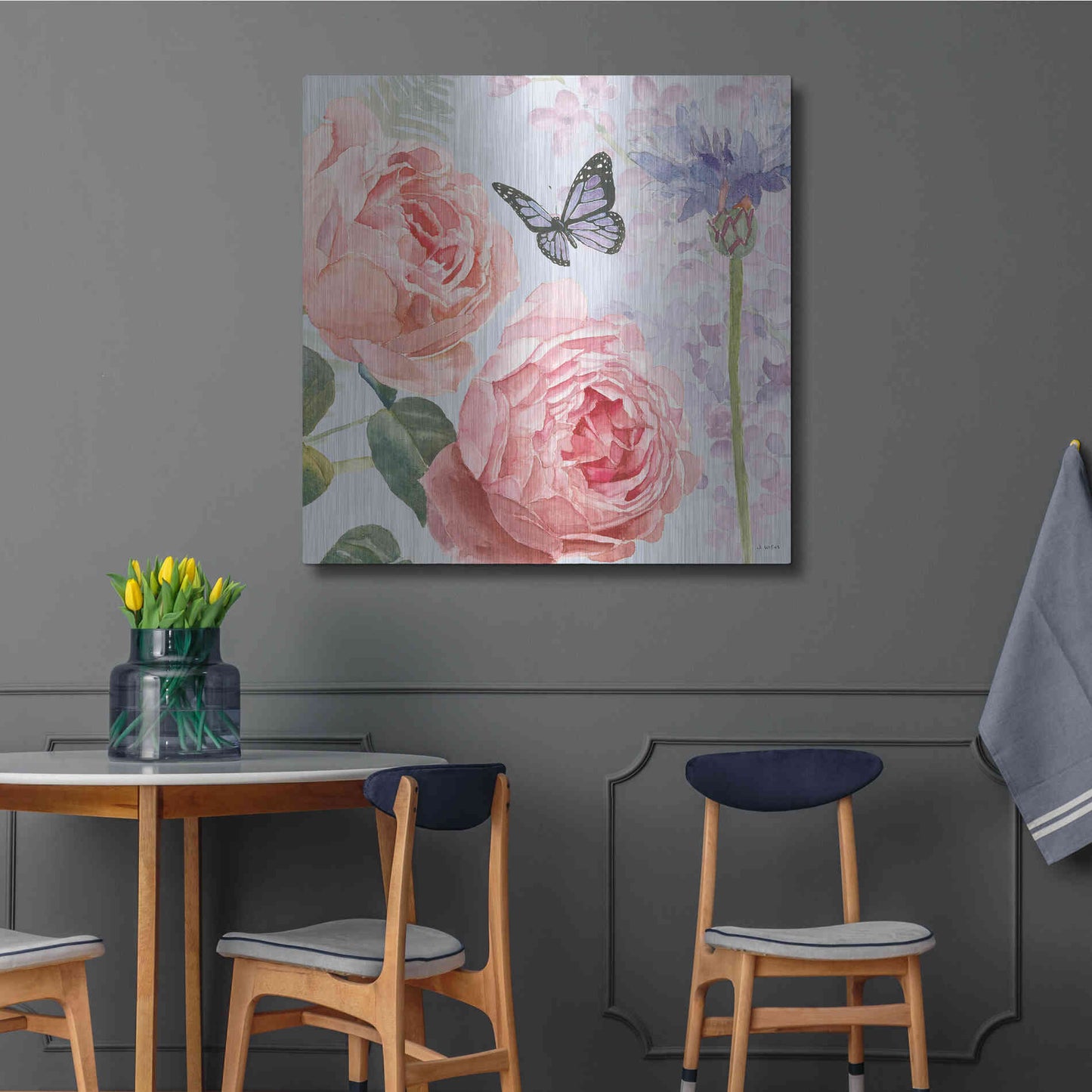 Luxe Metal Art 'Boho Bouquet II Blue' by James Wiens, Metal Wall Art,36x36