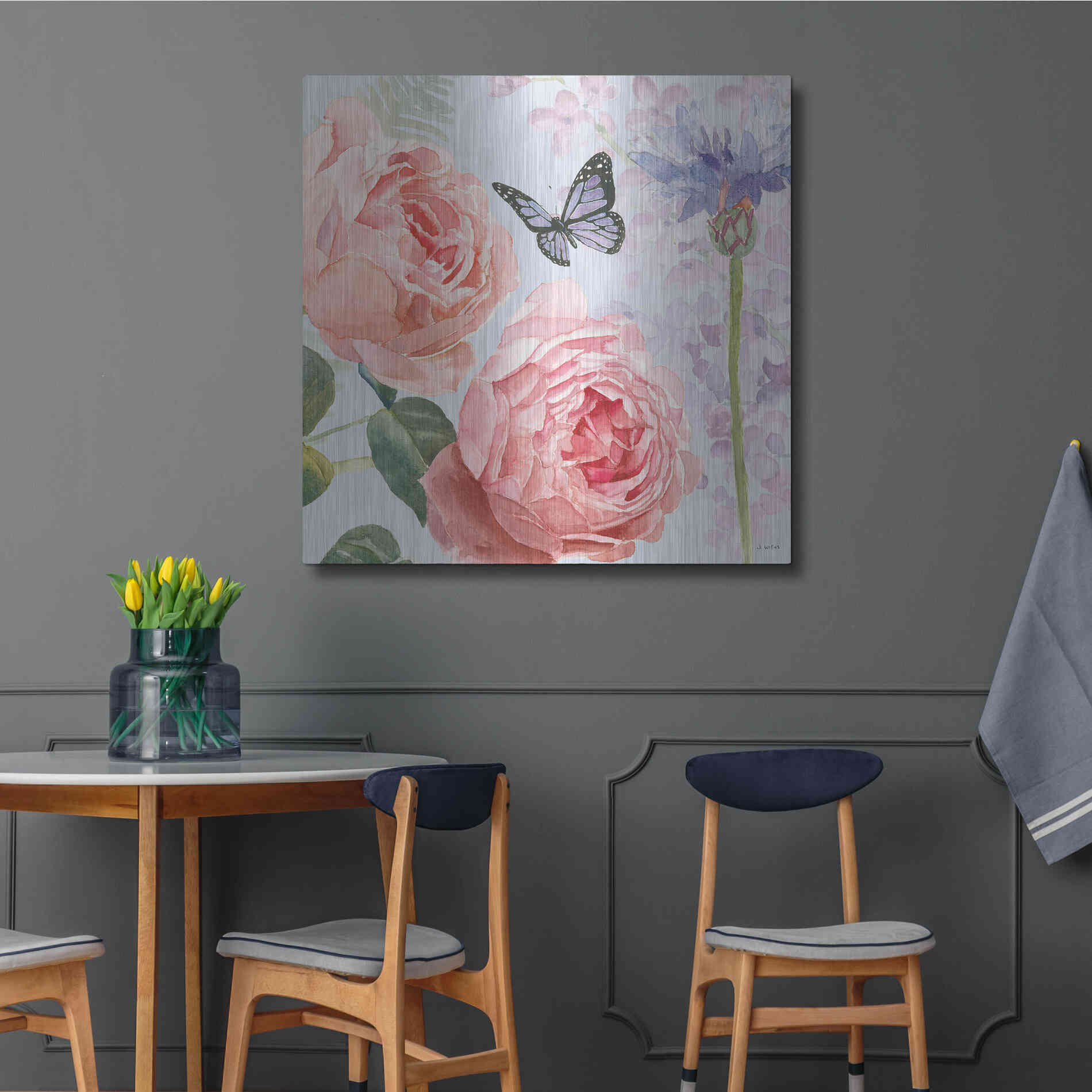 Luxe Metal Art 'Boho Bouquet II Blue' by James Wiens, Metal Wall Art,36x36