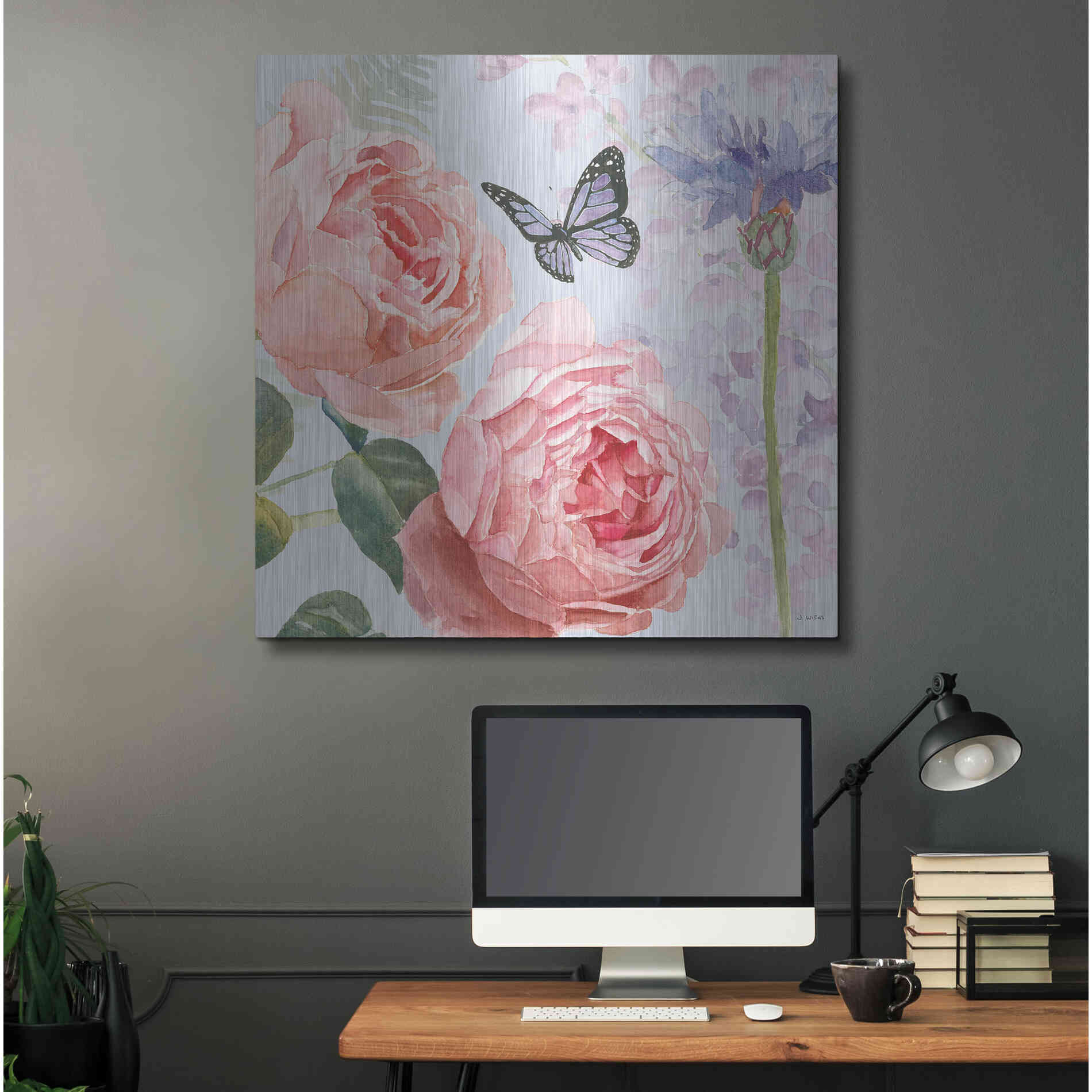 Luxe Metal Art 'Boho Bouquet II Blue' by James Wiens, Metal Wall Art,36x36