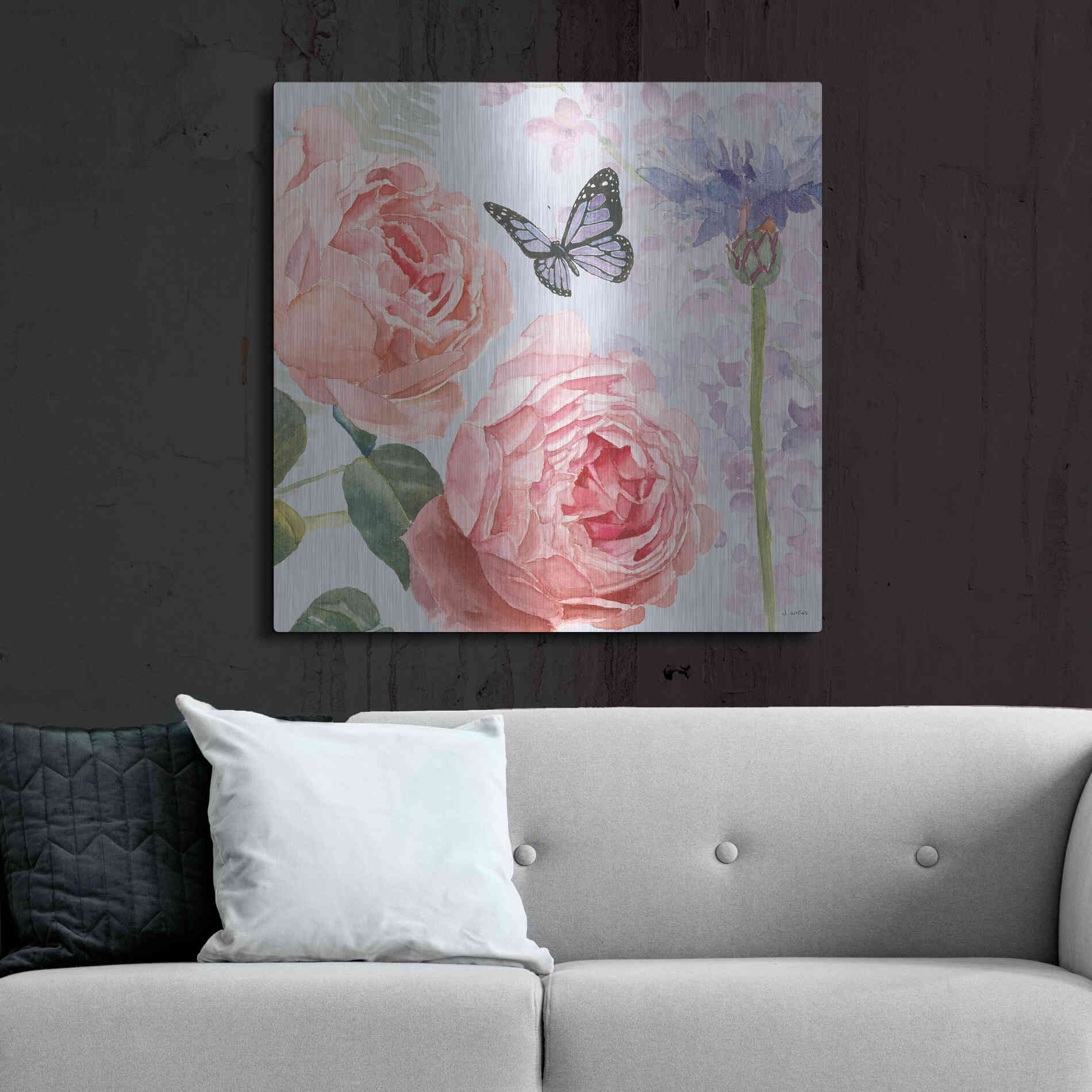 Luxe Metal Art 'Boho Bouquet II Blue' by James Wiens, Metal Wall Art,36x36