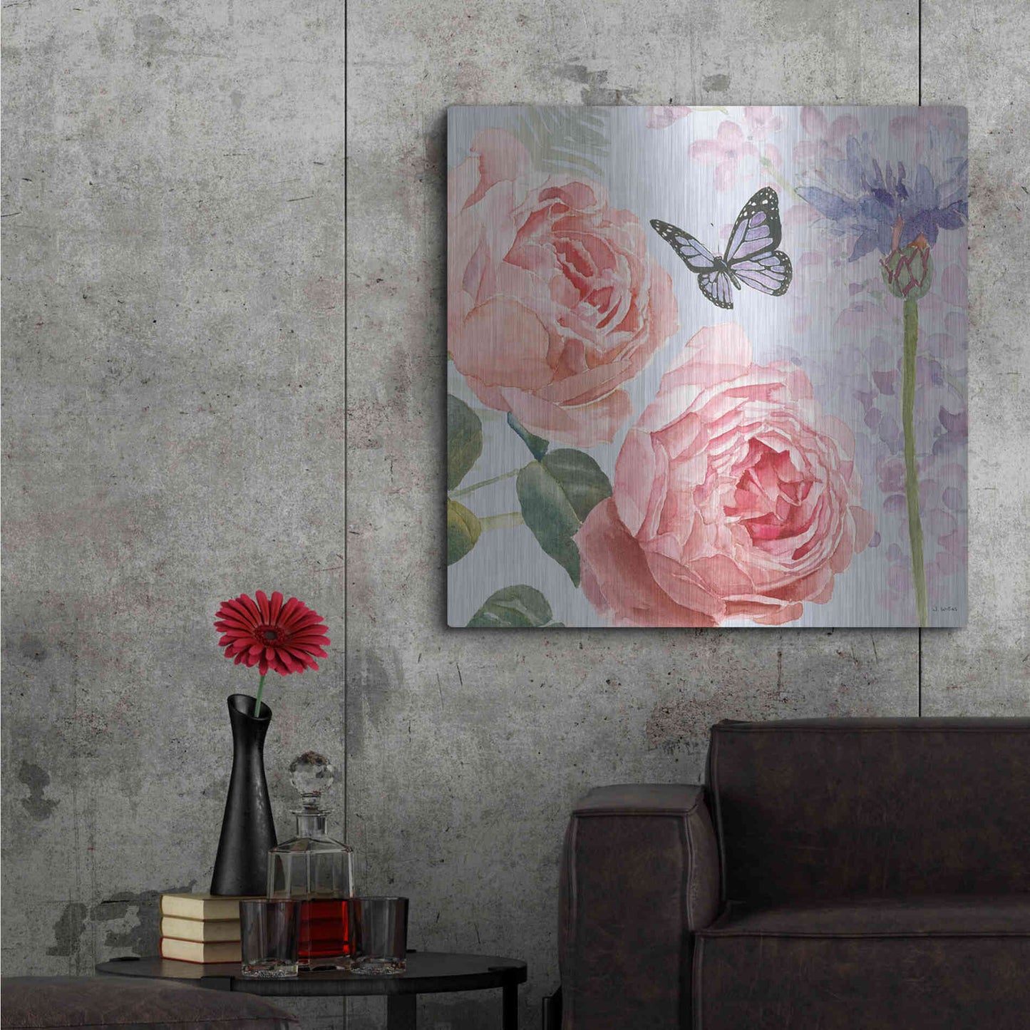 Luxe Metal Art 'Boho Bouquet II Blue' by James Wiens, Metal Wall Art,36x36